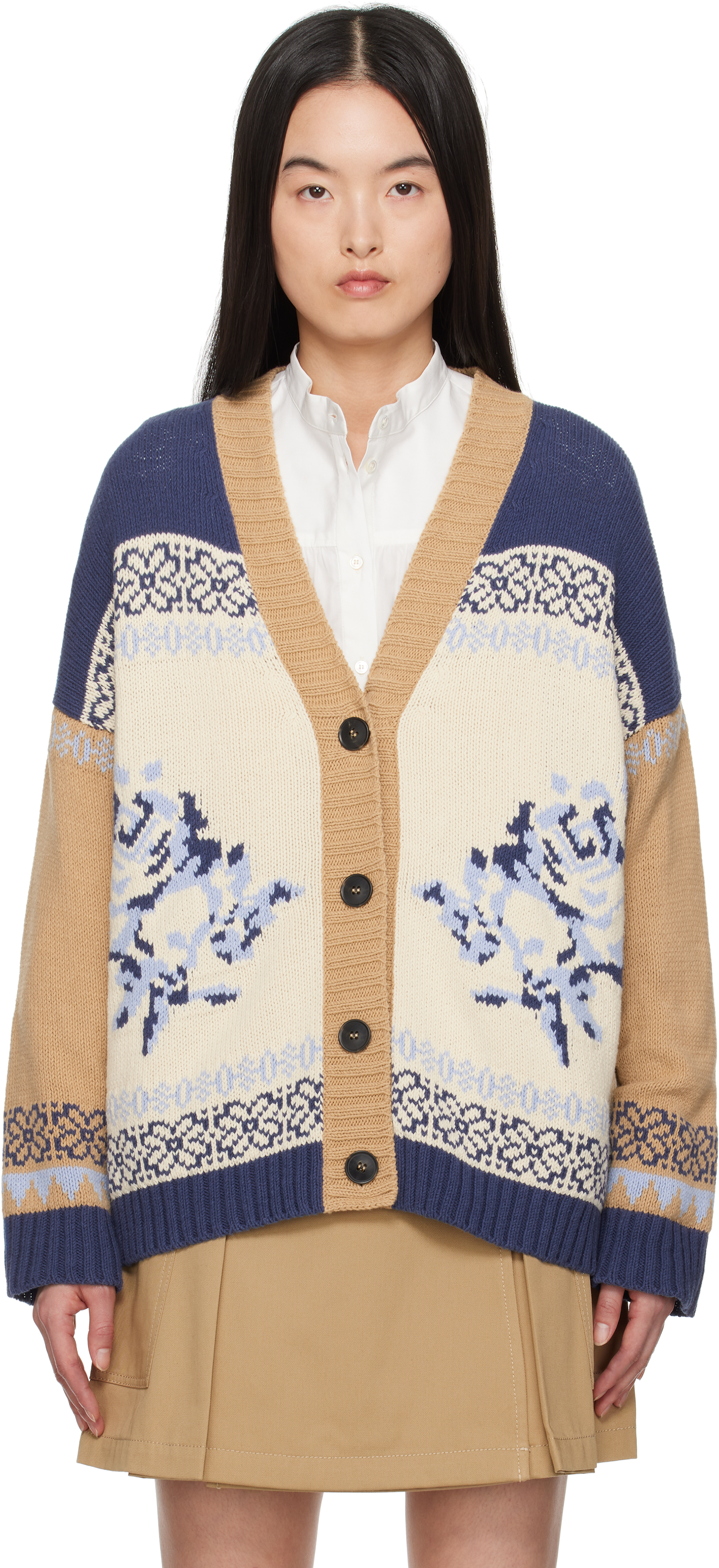 Blue & Beige Henry Cardigan