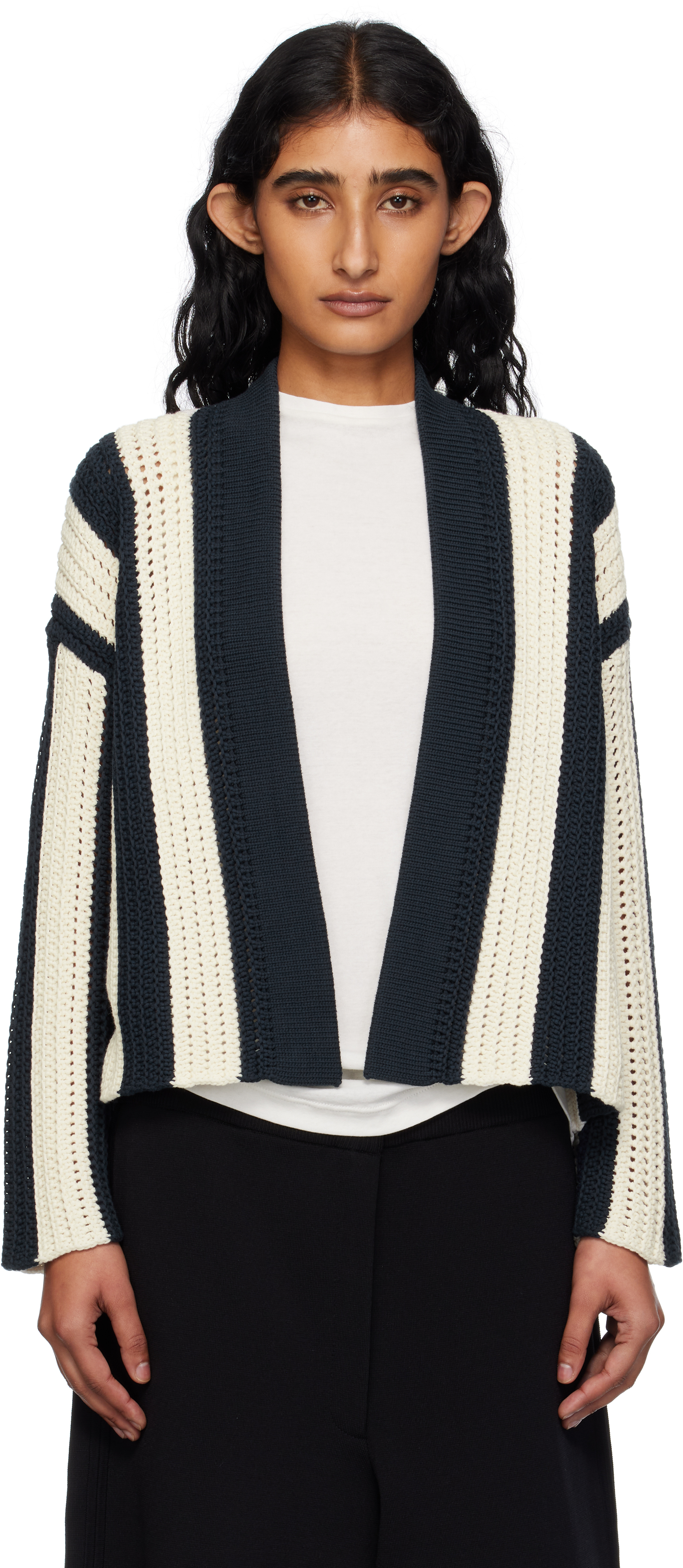 Weekend Max Mara Navy & White Gabon Cardigan In Blue