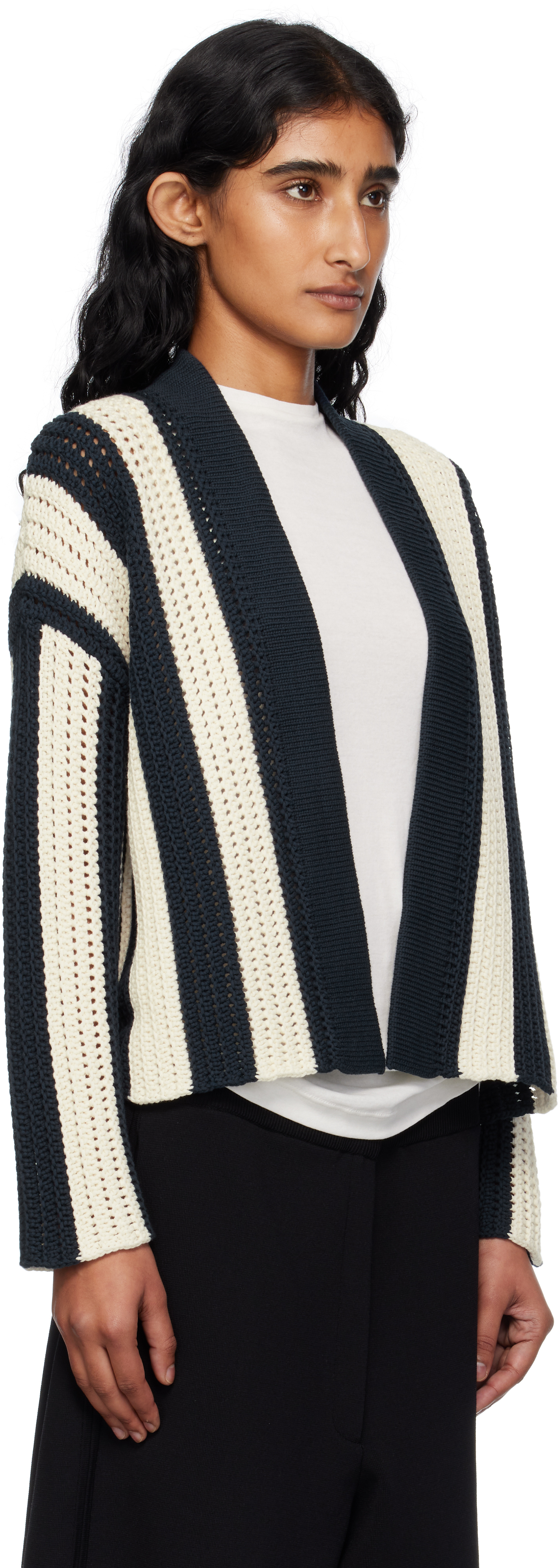 Weekend Max Mara Navy & White Gabon Cardigan In Blue
