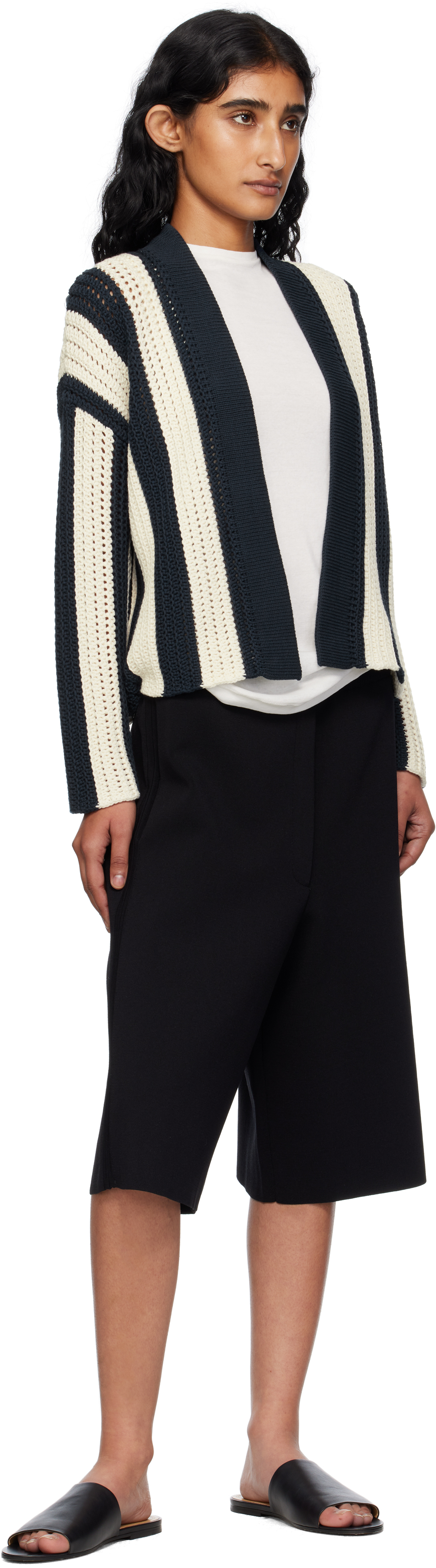 Weekend Max Mara Navy & White Gabon Cardigan In Blue
