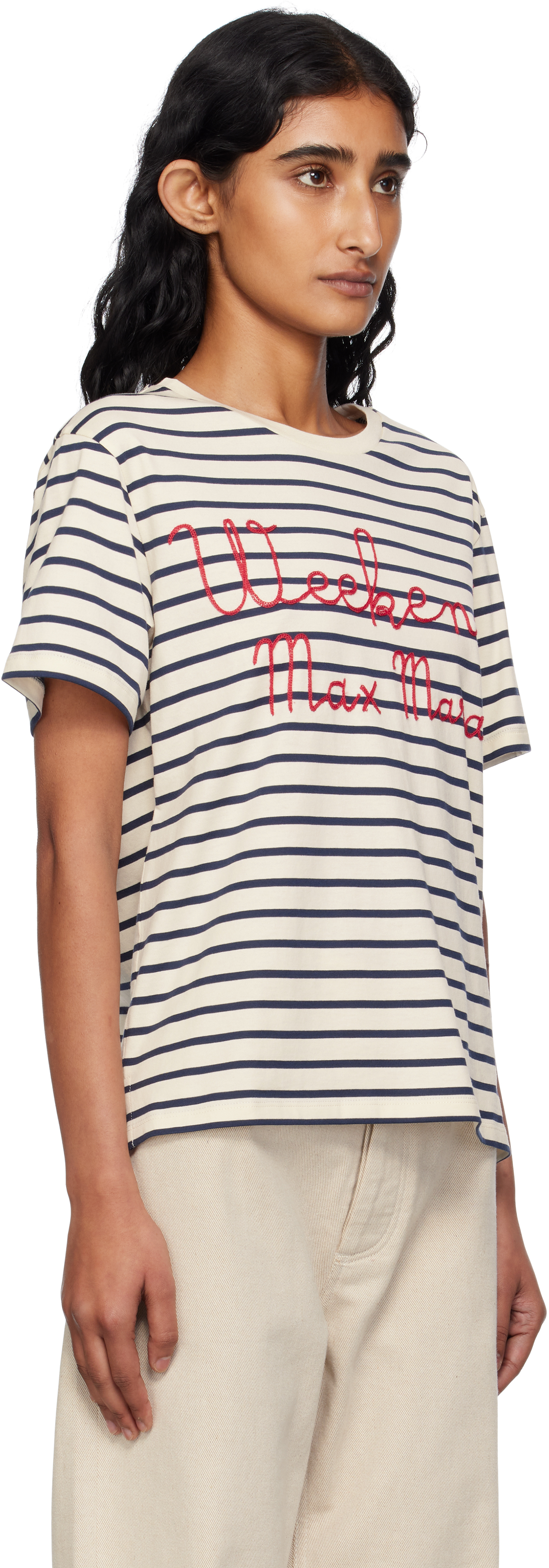 Weekend Max Mara Navy & Off-white Olga T-shirt In Blue