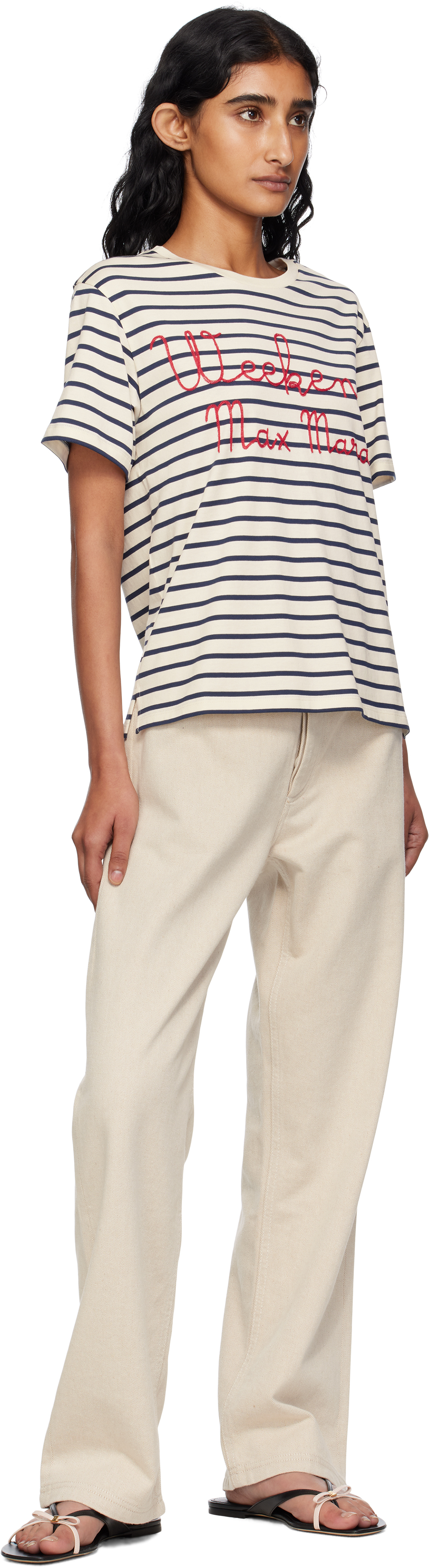 Weekend Max Mara Navy & Off-white Olga T-shirt In Blue