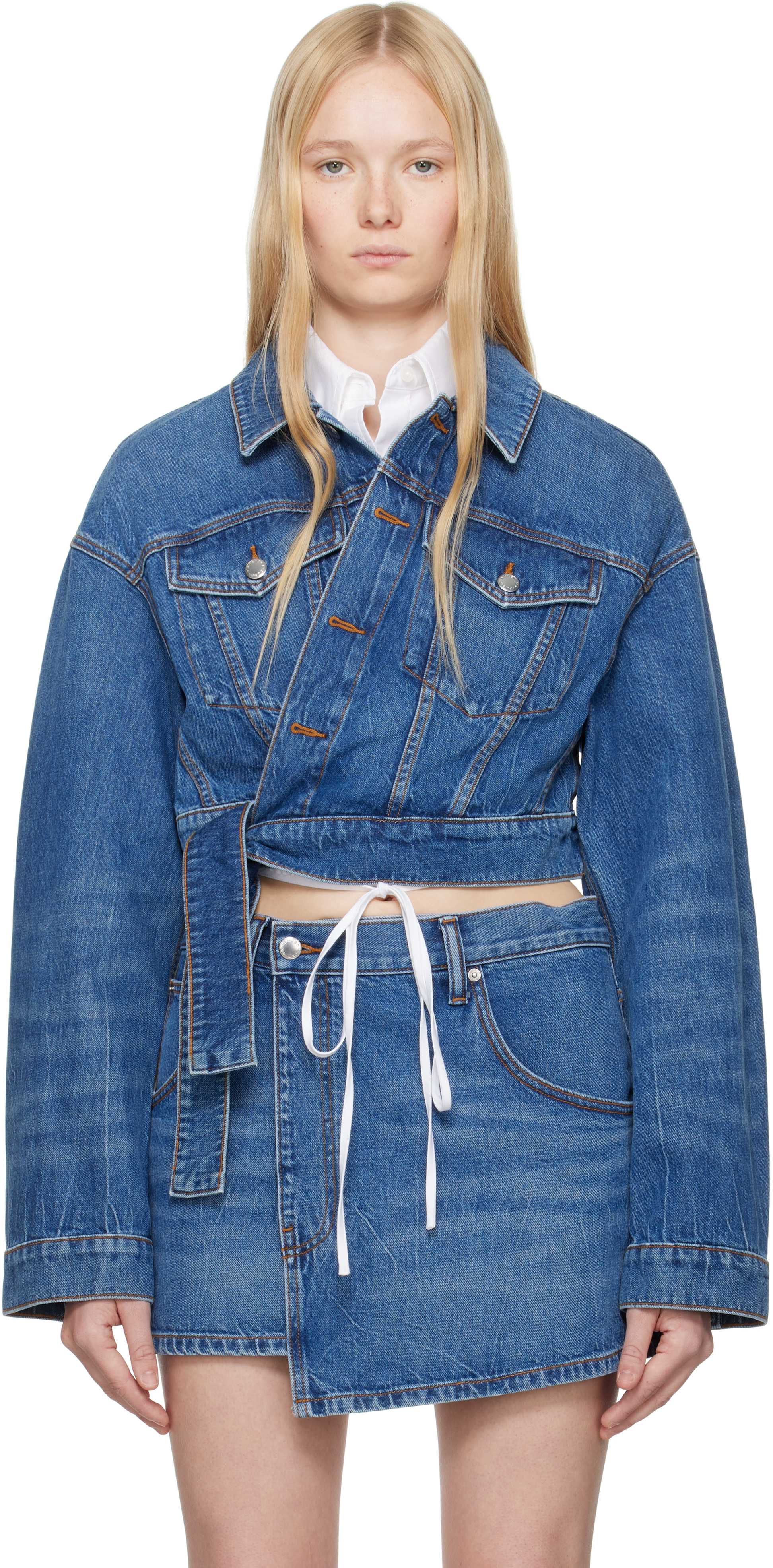 Alexander Wang Blue Regen Cotton Wrapped Denim Jacket In Deep Blue