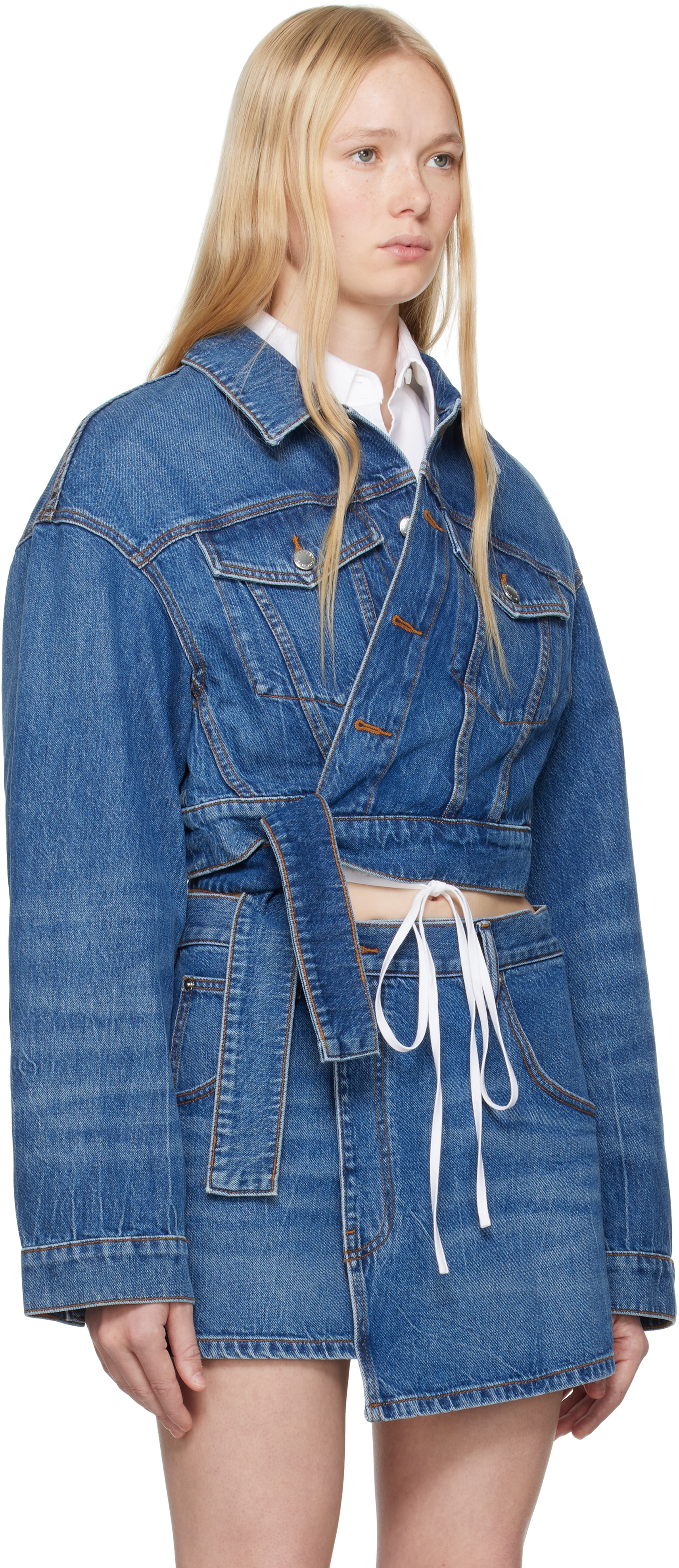 Alexander Wang Blue Regen Cotton Wrapped Denim Jacket In Deep Blue