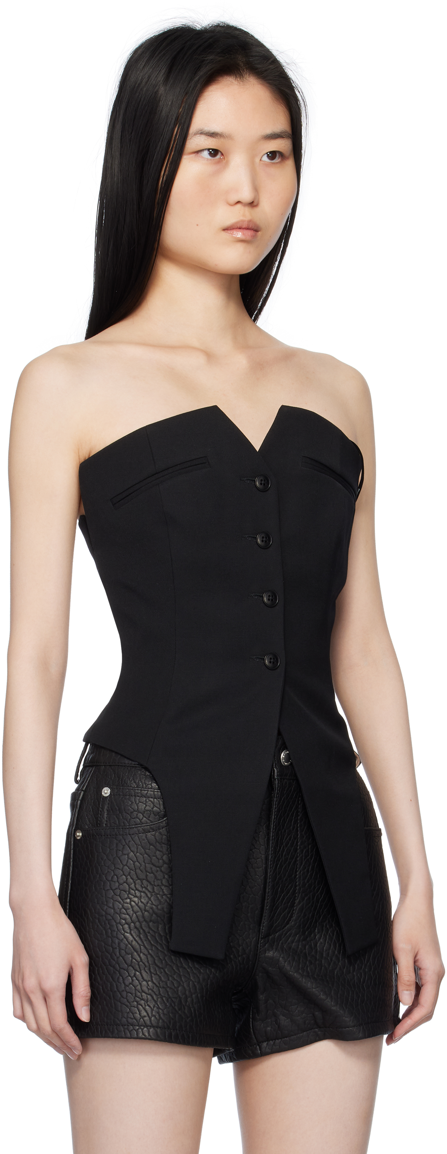 Alexander Wang Deconstructed Strapless Vest Top In Black