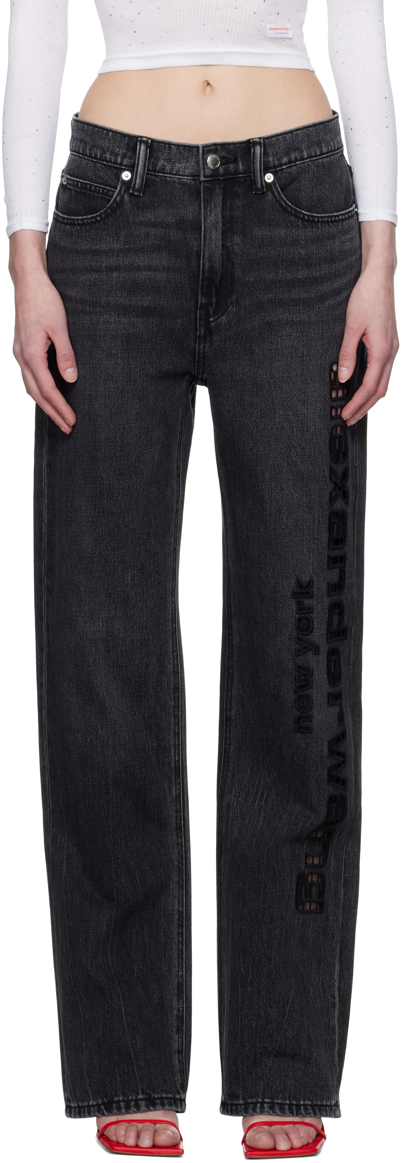 Gray EZ Cut-Out Logo Jeans