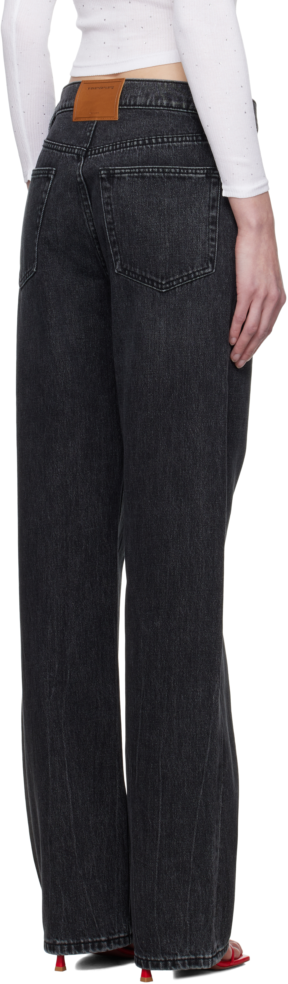 Alexander Wang Gray Ez Cut-out Logo Jeans In Grey Aged