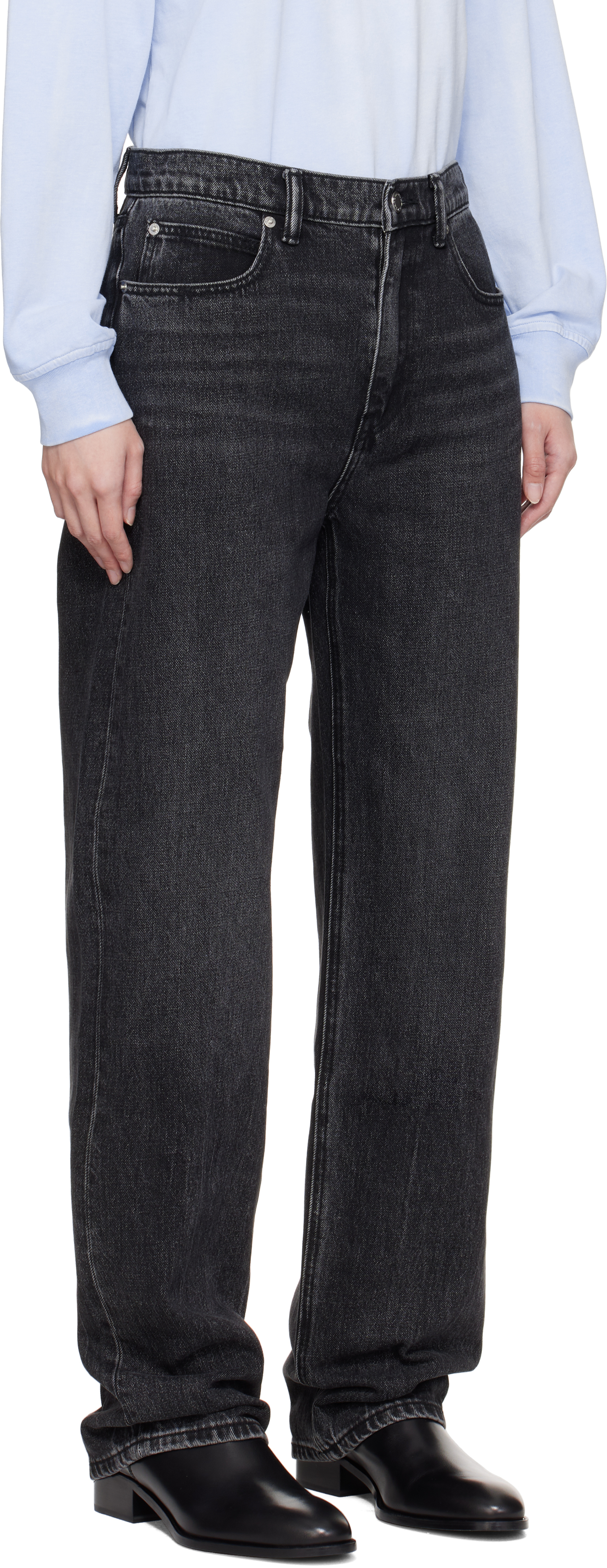 Alexander Wang Black Ez Mid-rise Logo Jeans In Grey Aged