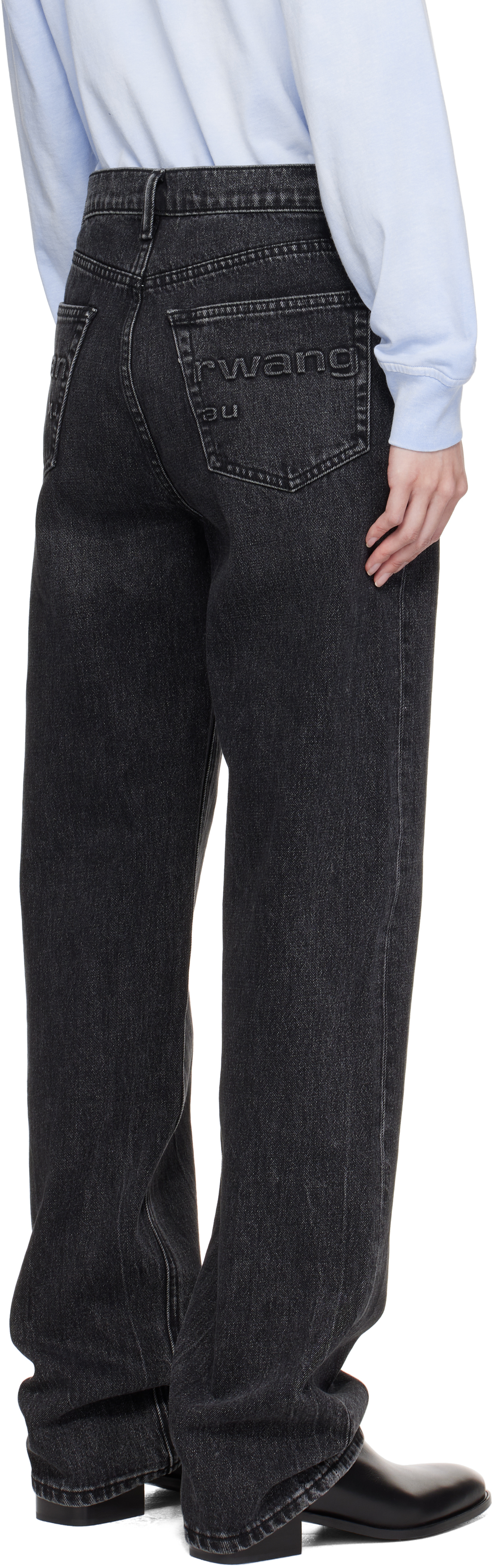 Alexander Wang Black Ez Mid-rise Logo Jeans In Grey Aged