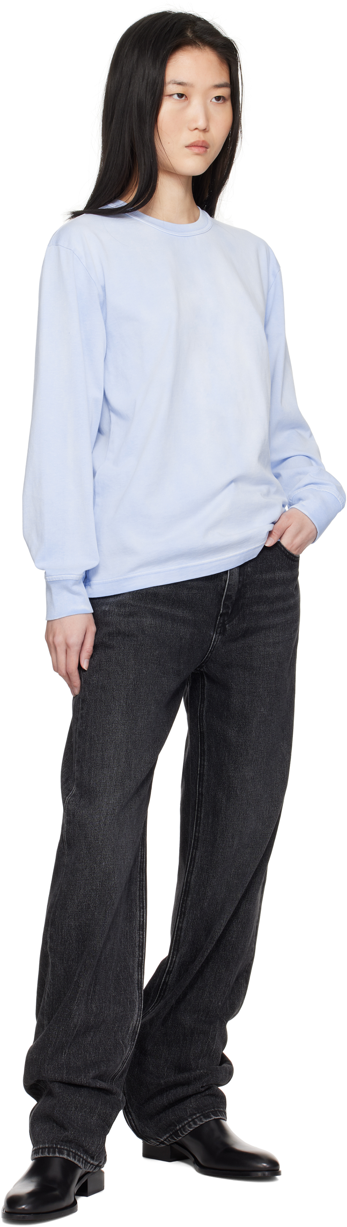 Alexander Wang Black Ez Mid-rise Logo Jeans In Grey Aged