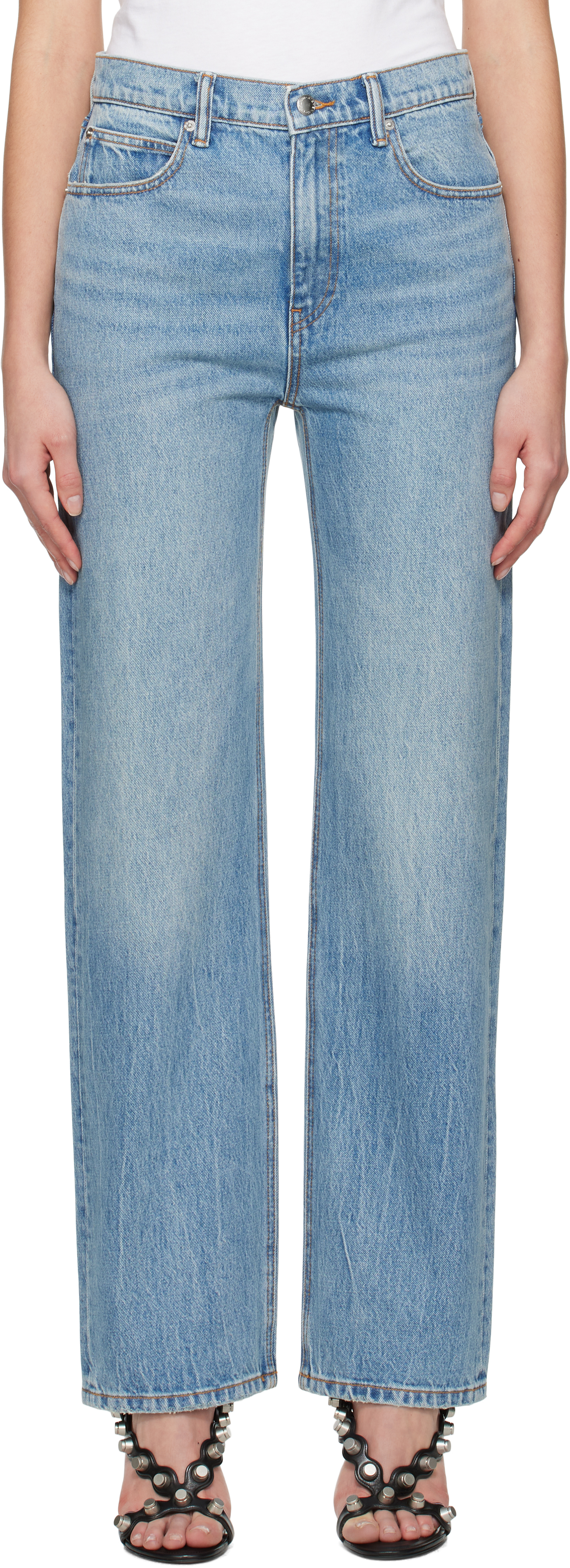 【関税込み】Alexander Wang ブルー EZ ミッドライズ ジーンズ EZ MID-RISE STRAIGHT-LEG JEANS in VINTAGE MEDIUM INDIGO