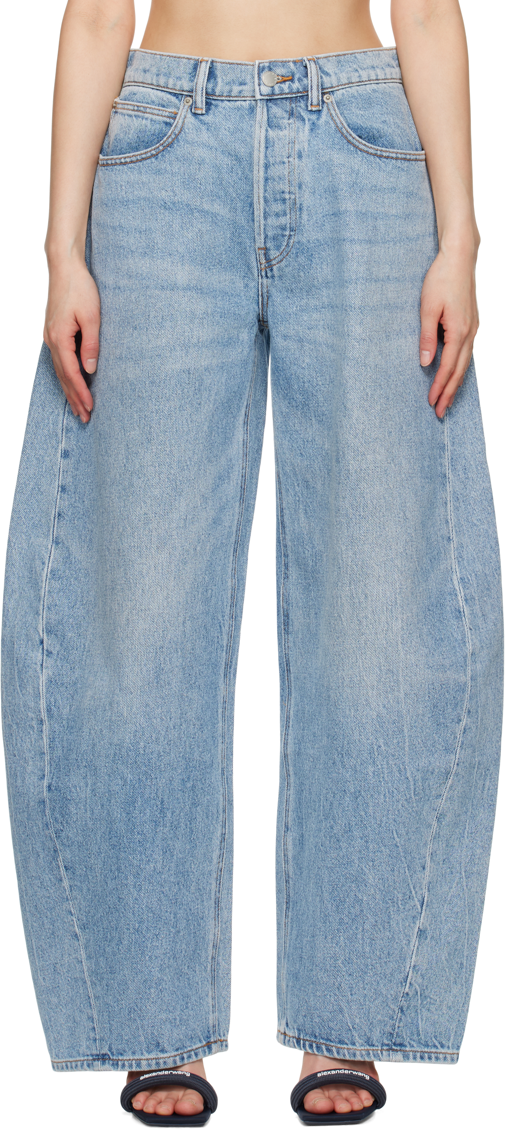 Indigo Oversized Rounded Mid-Rise Jeans