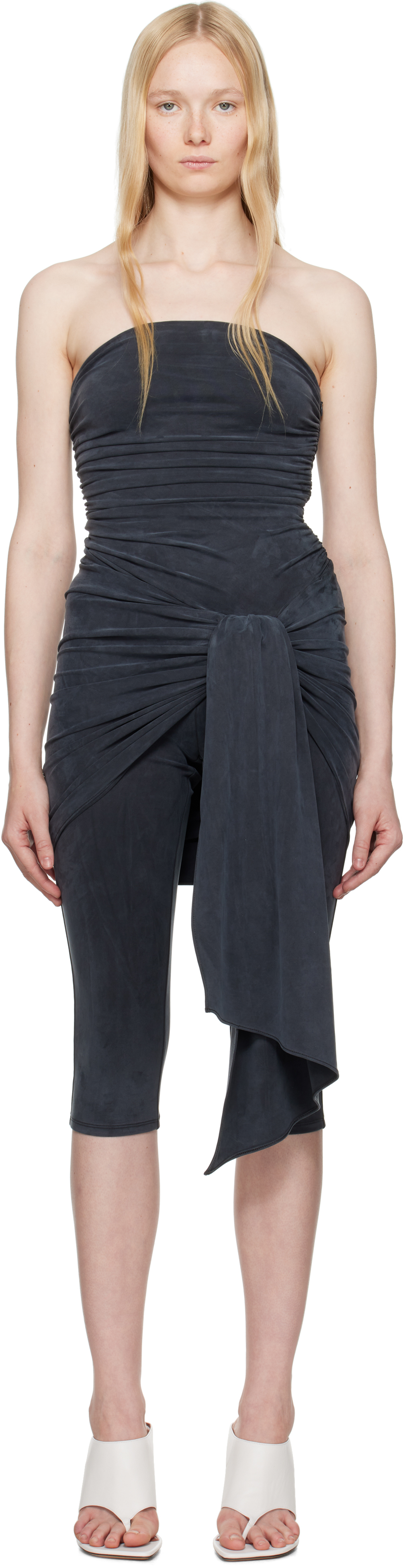 Alexander Wang Vintage Effect Stretch Jumpsuit With Knot Detail In Grey