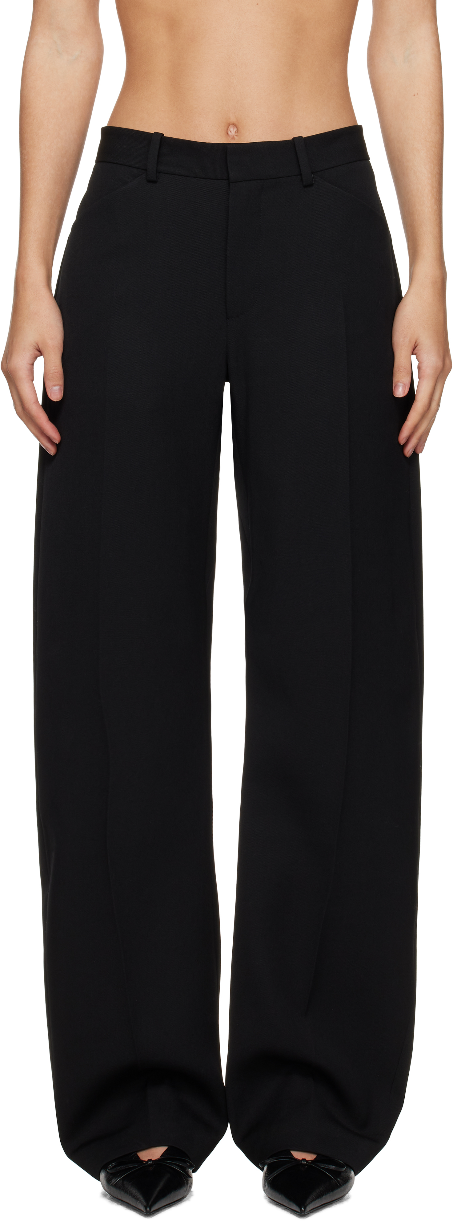 Black Mid-Rise Tailored Trousers