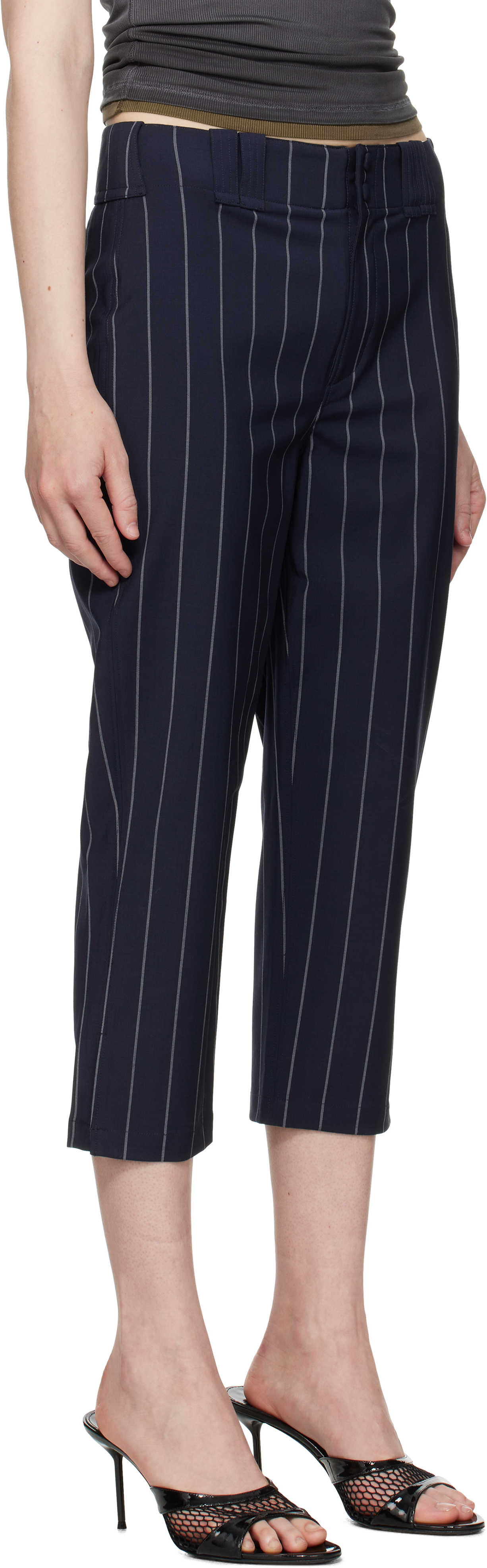 Alexander Wang Navy Baseball Pinstripe Capri Trousers In Navy/grey