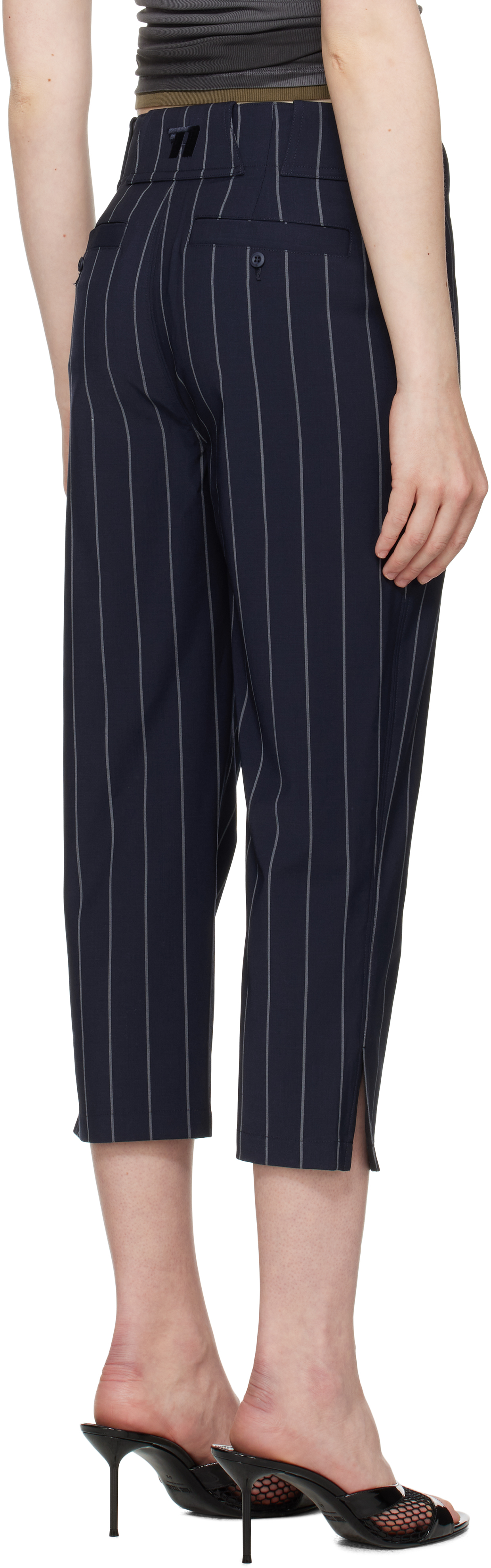 Alexander Wang Navy Baseball Pinstripe Capri Trousers In Navy/grey