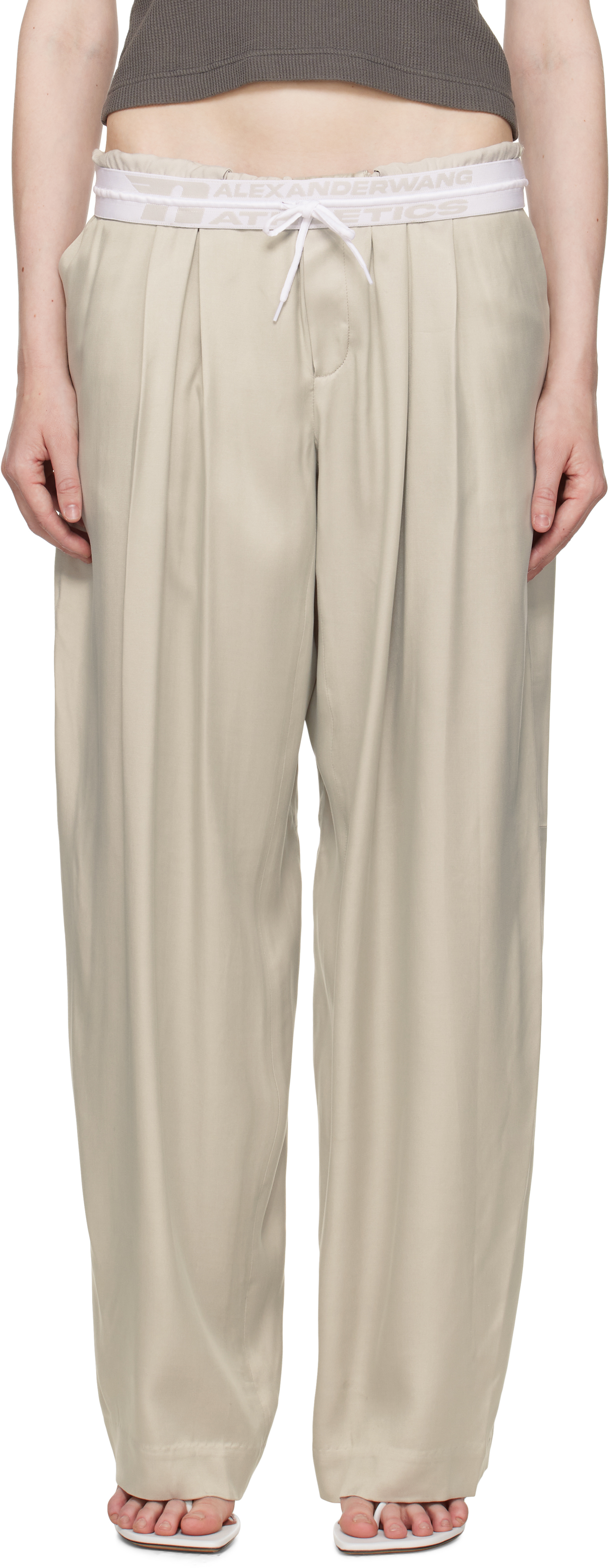 Alexander Wang Gray Pre-styled Turn-down Waistband Trousers In Oyster White