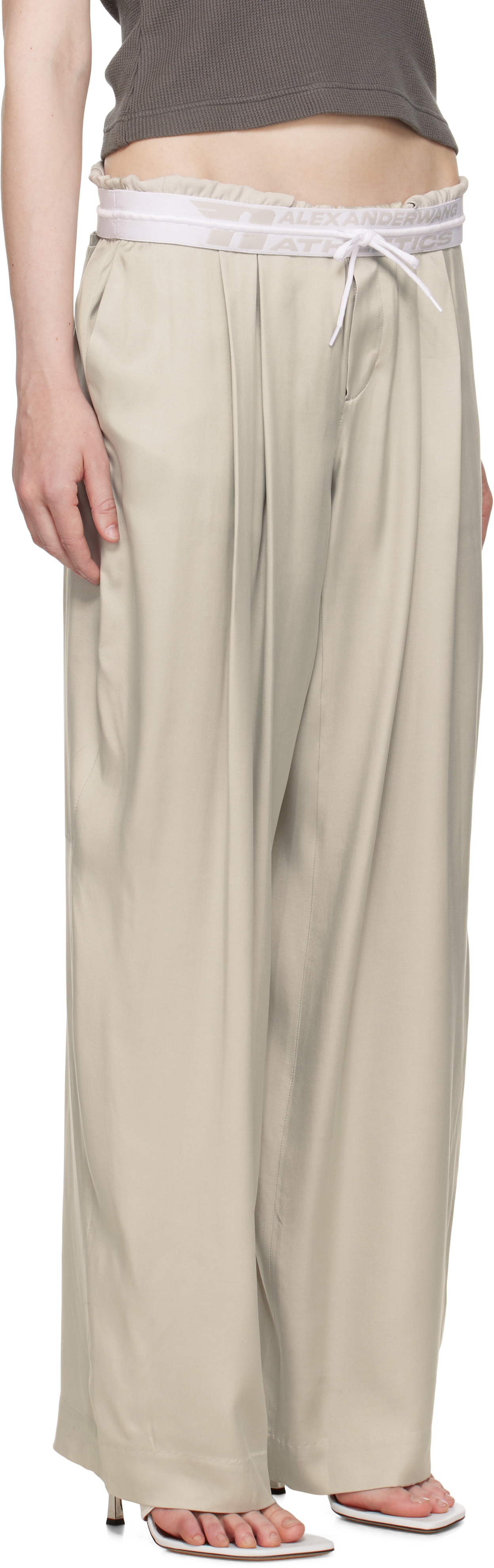Alexander Wang Gray Pre-styled Turn-down Waistband Trousers In Oyster White