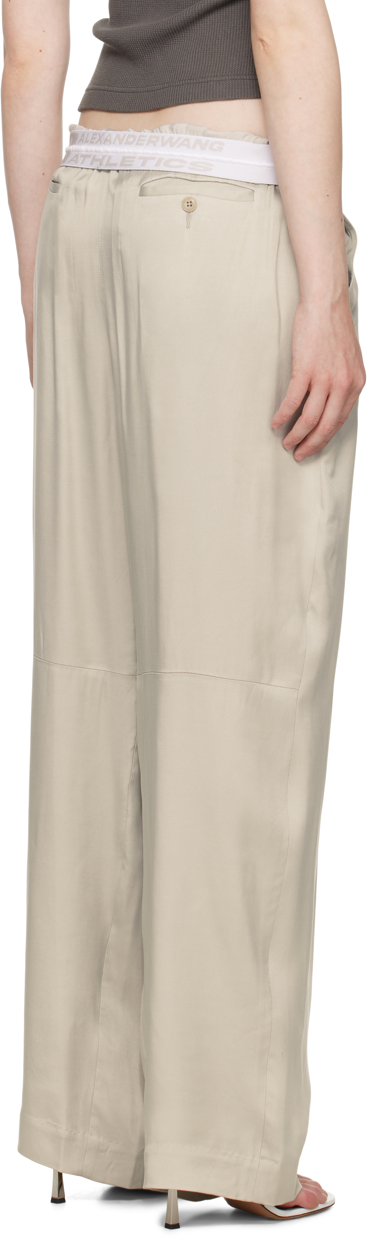 Alexander Wang Gray Pre-styled Turn-down Waistband Trousers In Oyster White