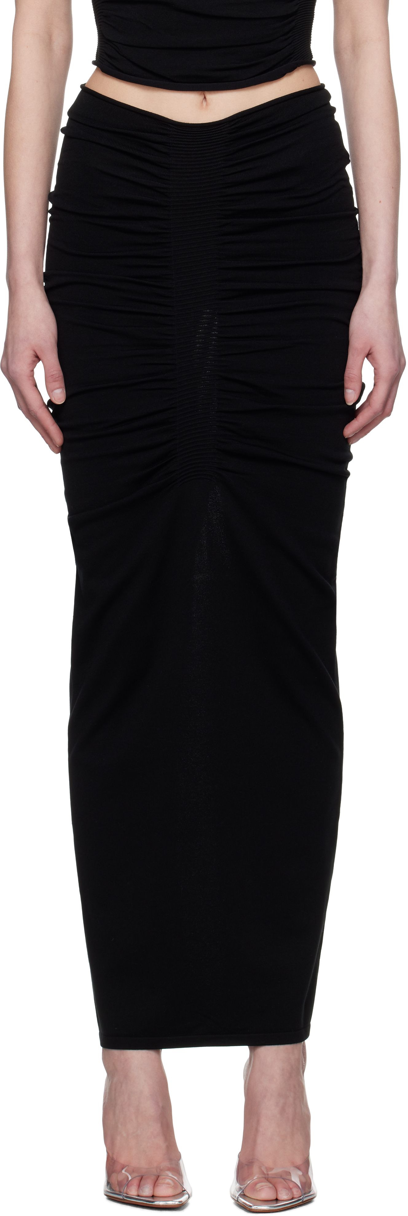 Black Ruched Maxi Skirt