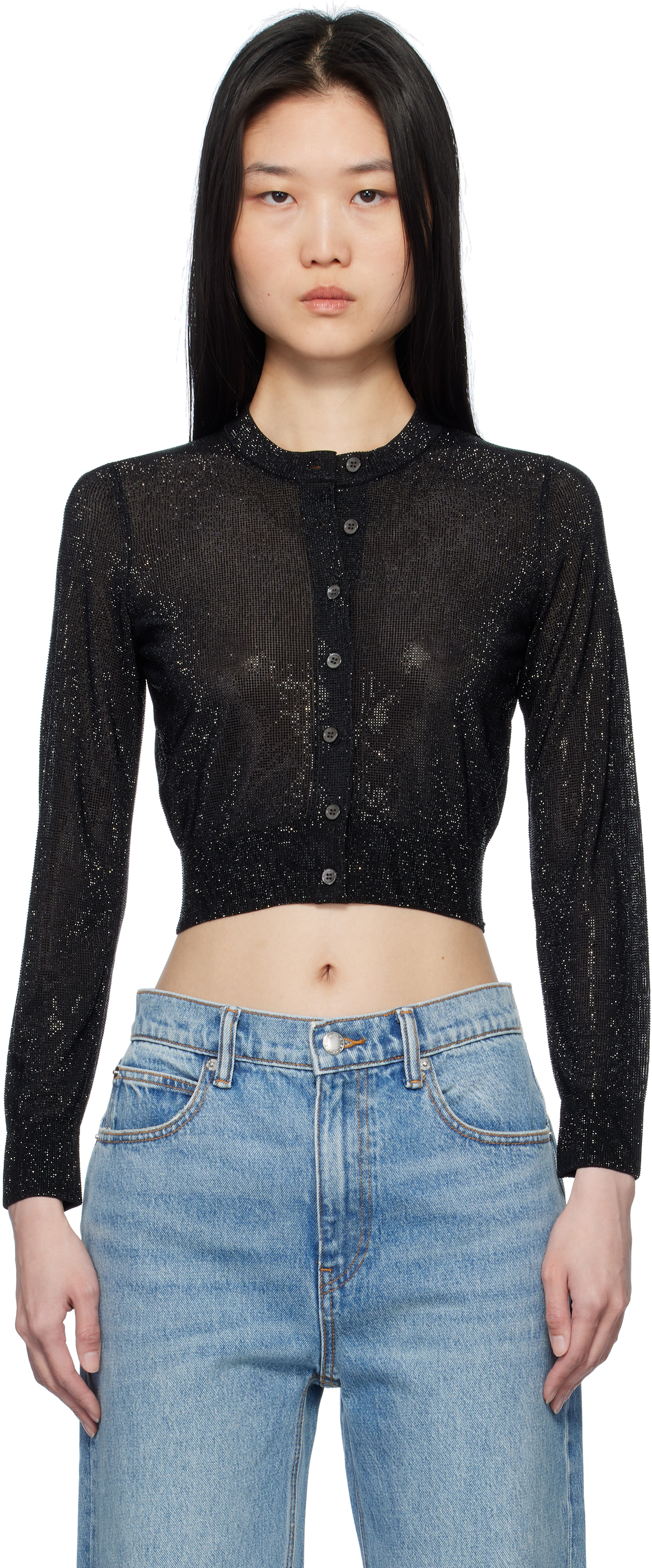 Alexander Wang Black Cropped Bead Hotfix Cardigan