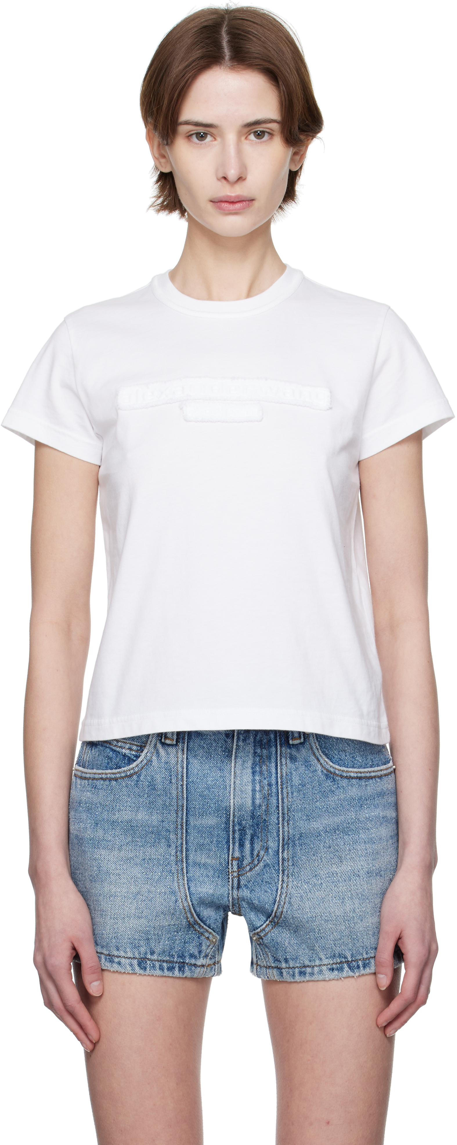 White Distressed Logo Shrunken T-shirt