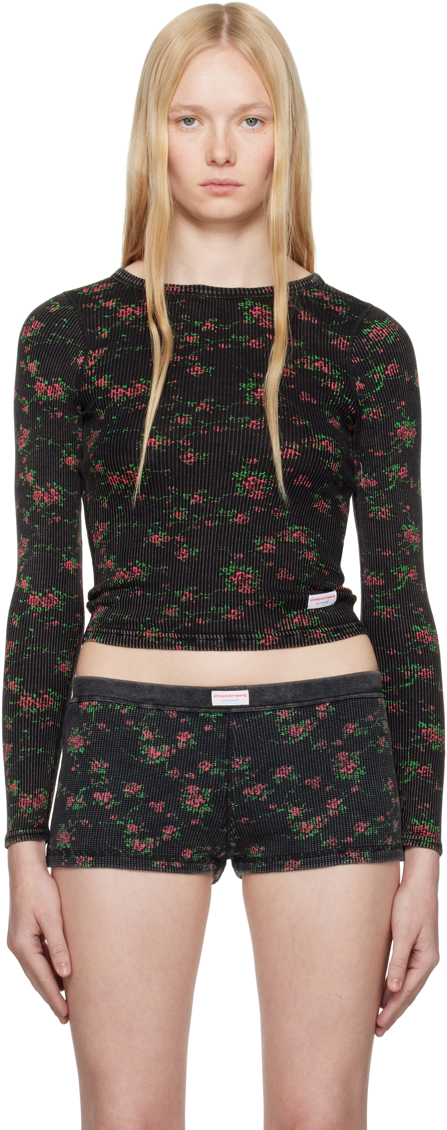 Tシャツ・カットソー Alexander Wang Cropped Crew Neck Sweater Alexander Wang Short-Sleeve Embossed Logo Sweater | Saks