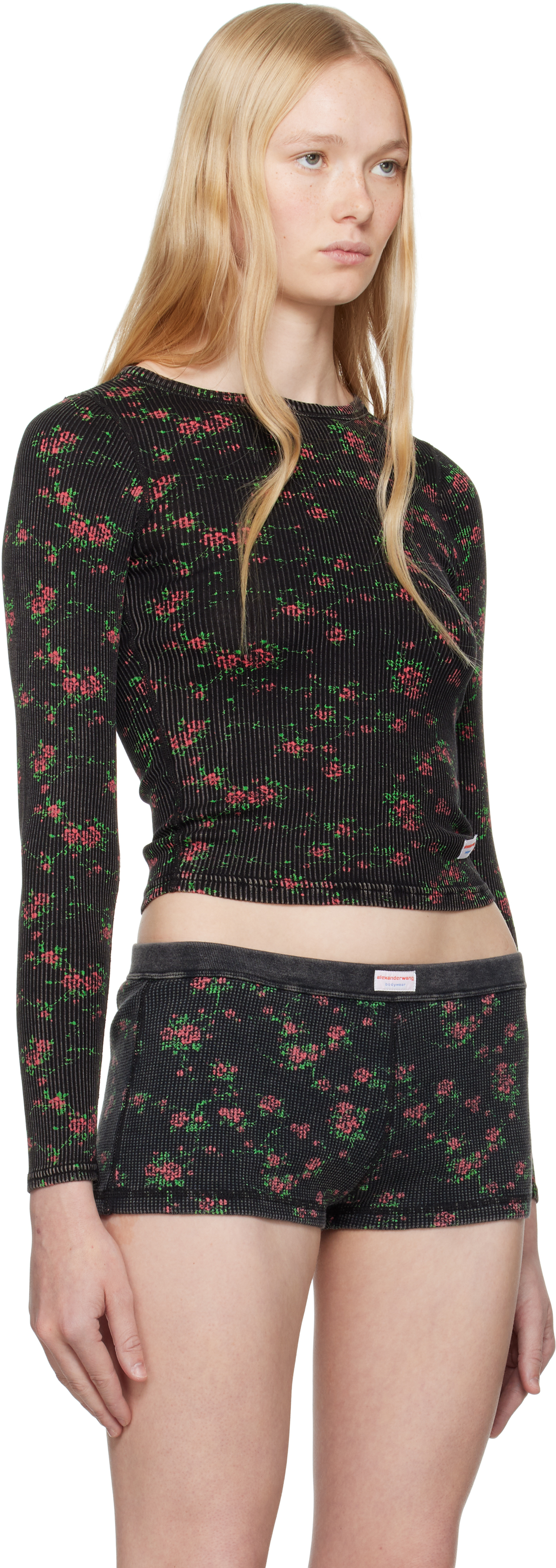 Alexander Wang Black Long Sleeve Crewneck T-shirt In Washed Black Multi