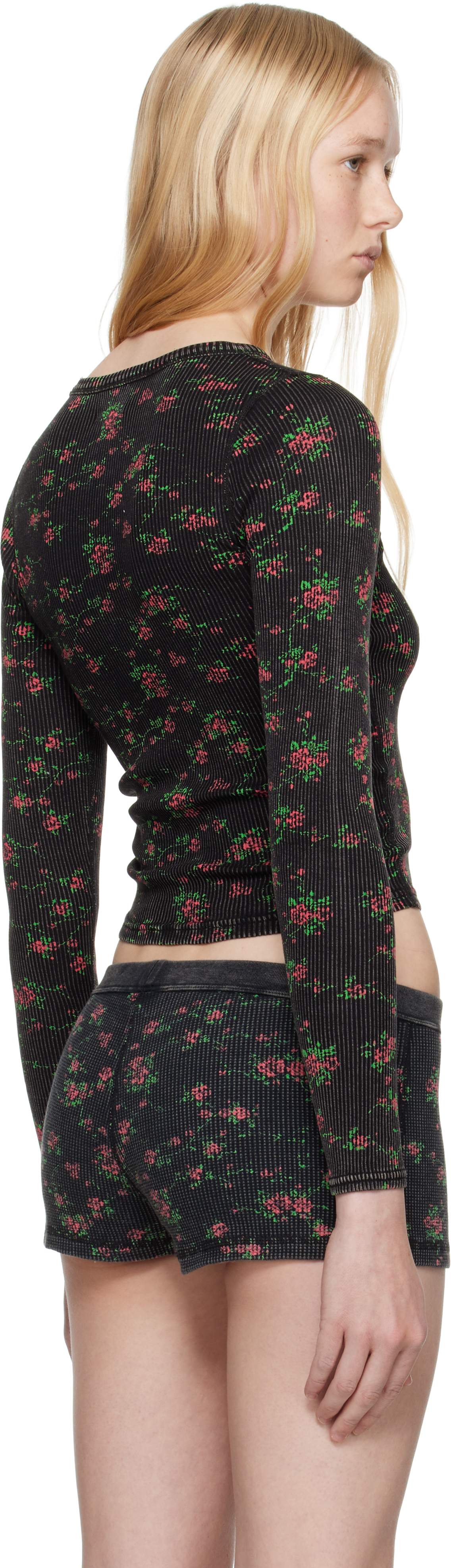 Alexander Wang Black Long Sleeve Crewneck T-shirt In Washed Black Multi