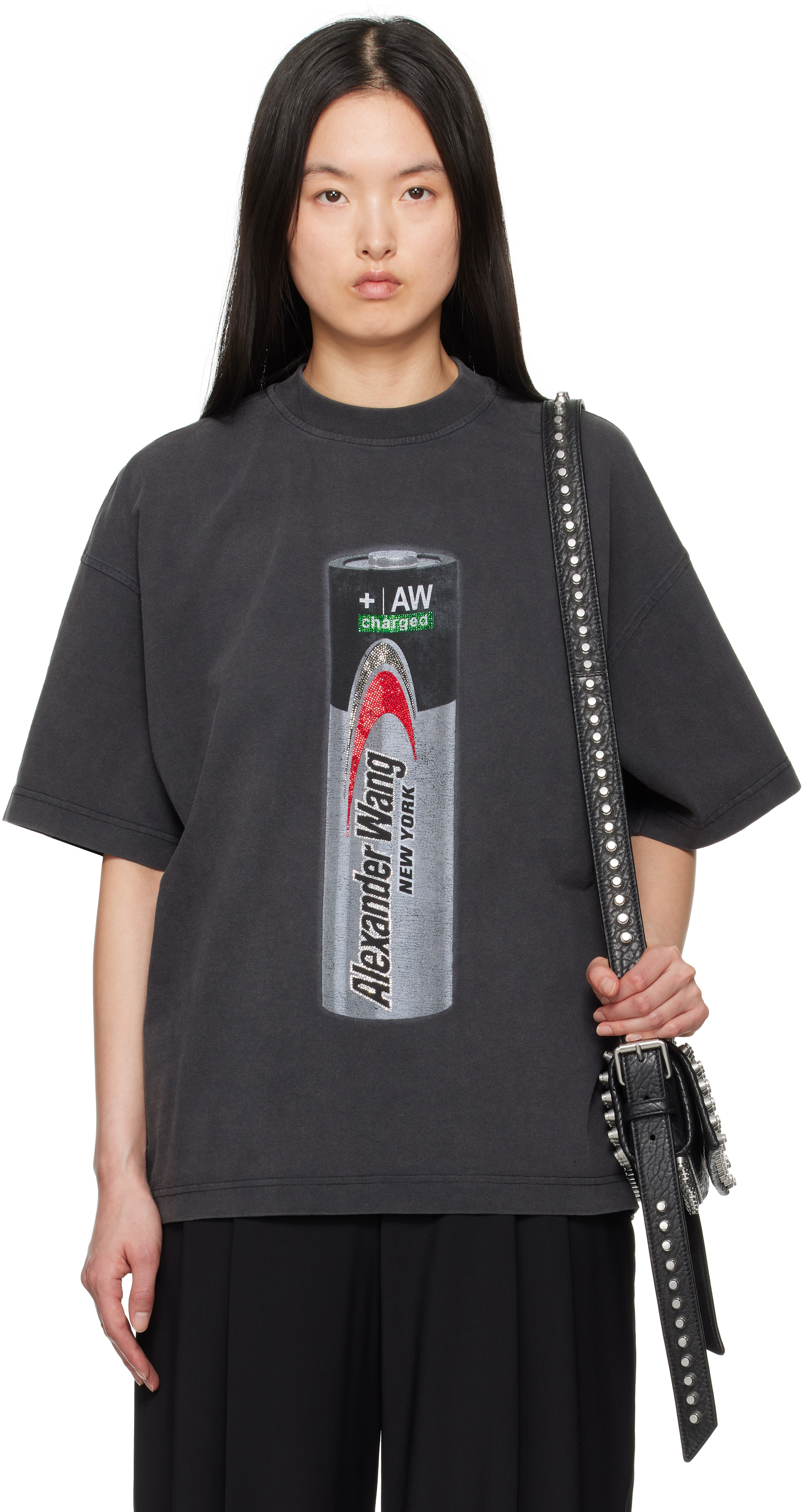 Black Unisex Battery Logo-Print Graphic T-Shirt