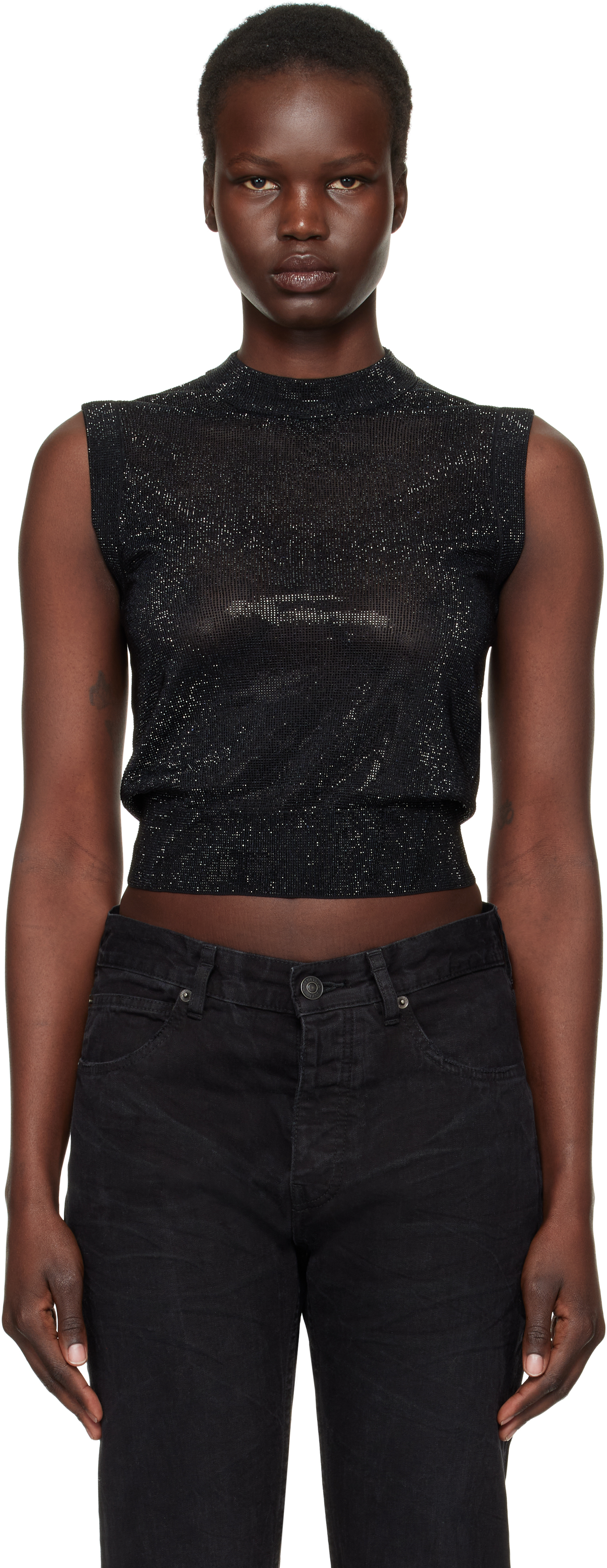 Black Mock Neck Hotfix Tank Top