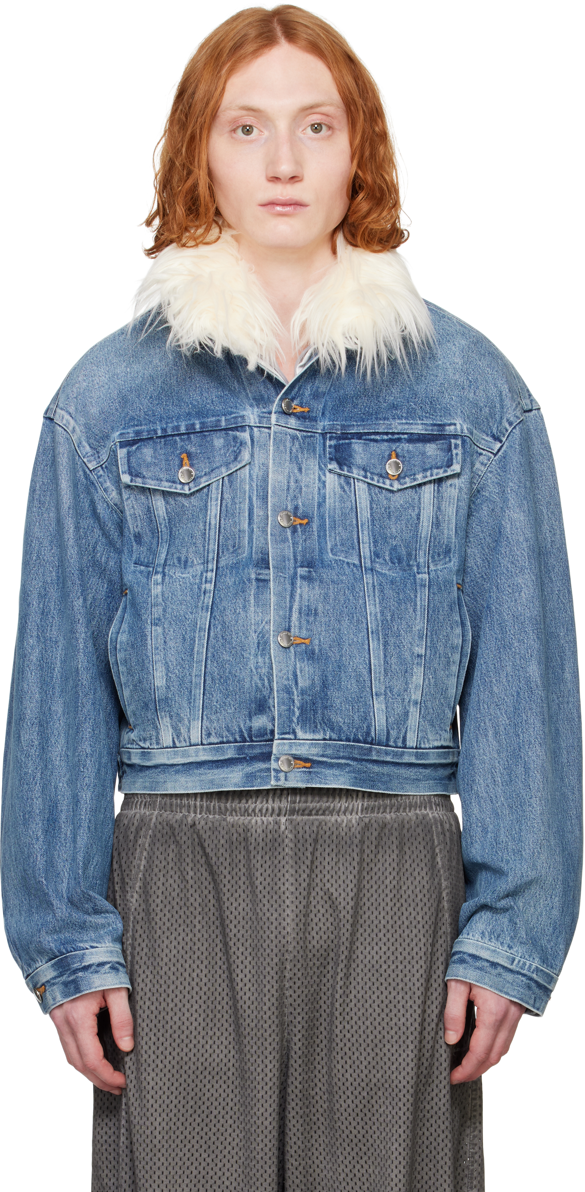 Alexander Wang Blue Rounded Trucker Denim Jacket In Vintage Medium Indig