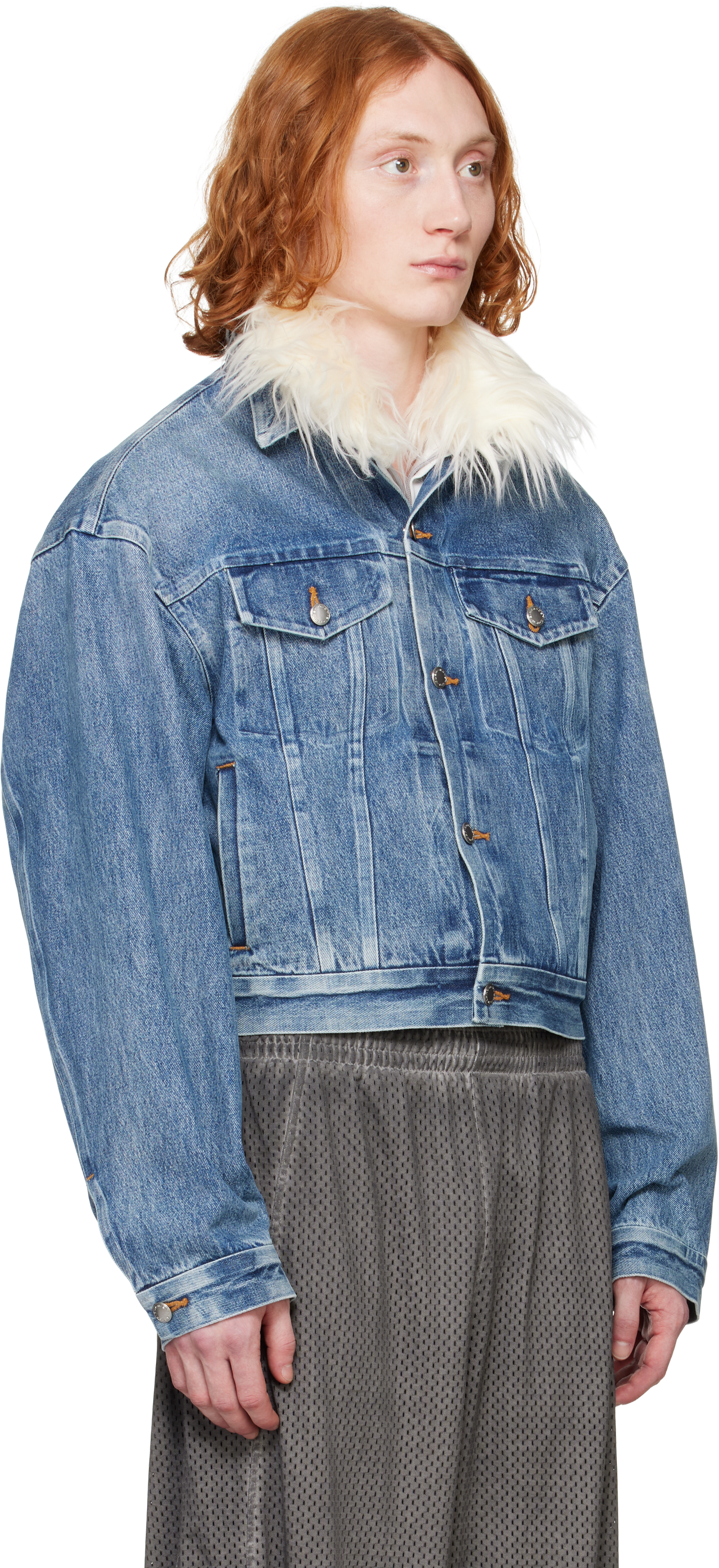 Alexander Wang Blue Rounded Trucker Denim Jacket In Vintage Medium Indig