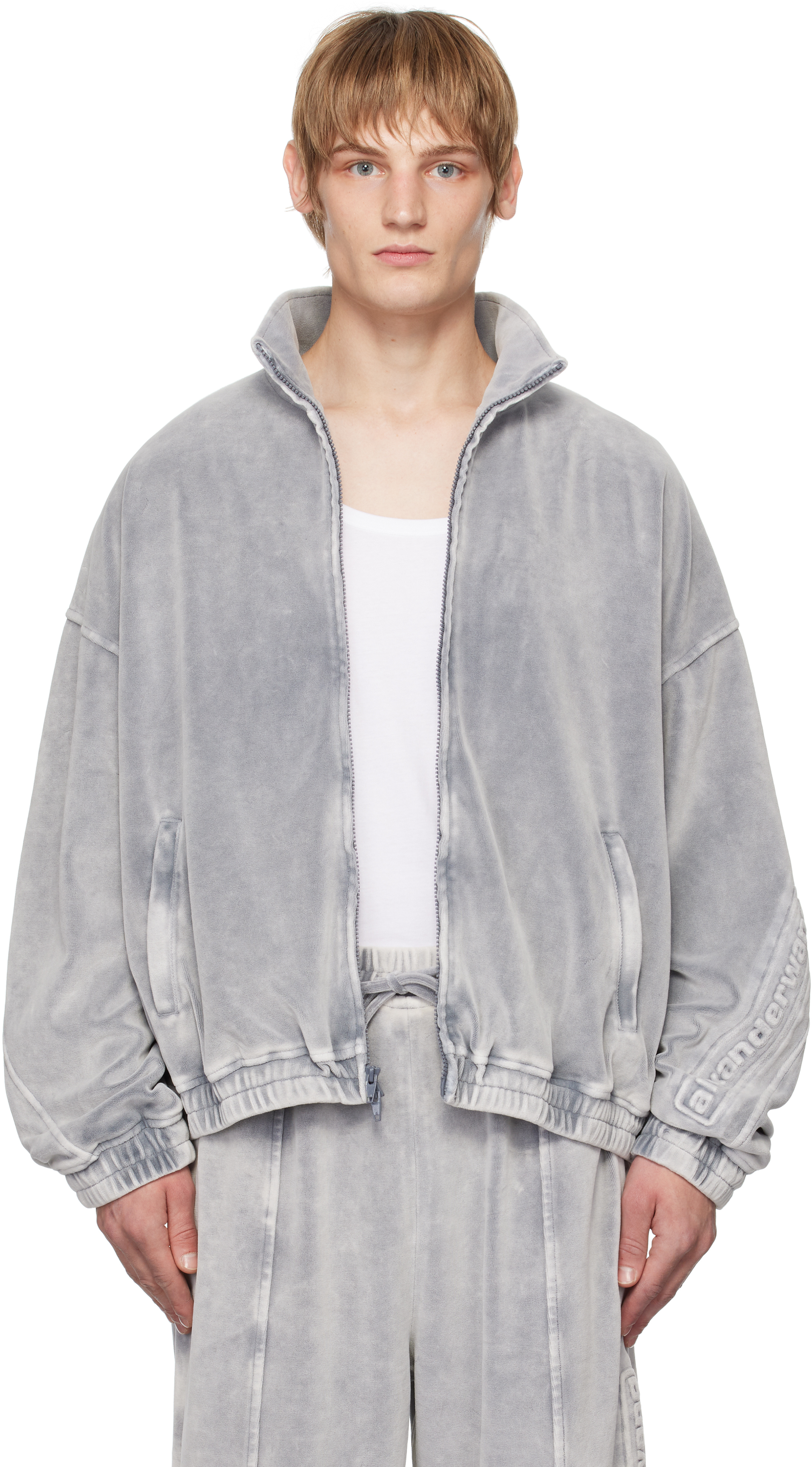 Gray Embossed Logo Track Jacket