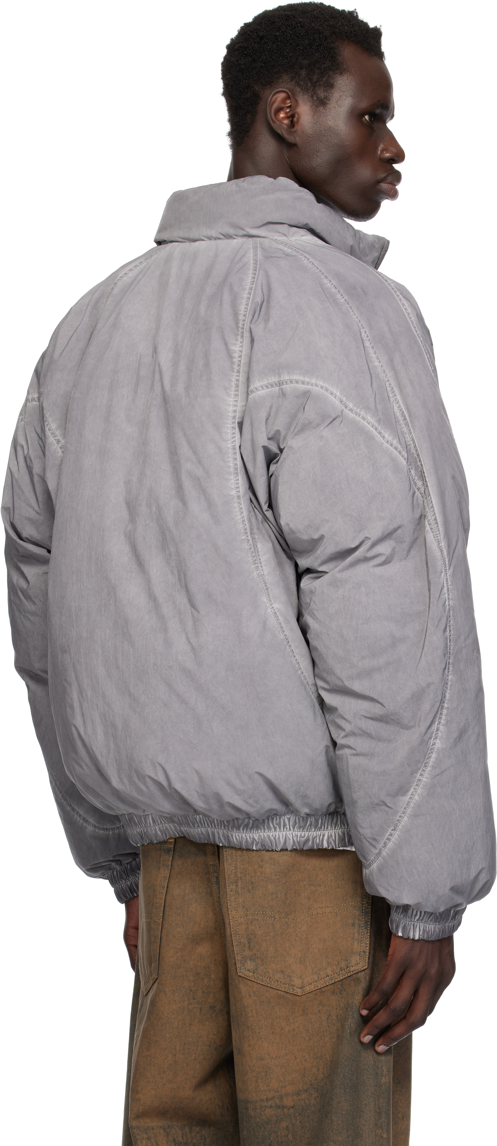 Alexander Wang Gray Padded Down Track Jacket In Washed Lt Grey