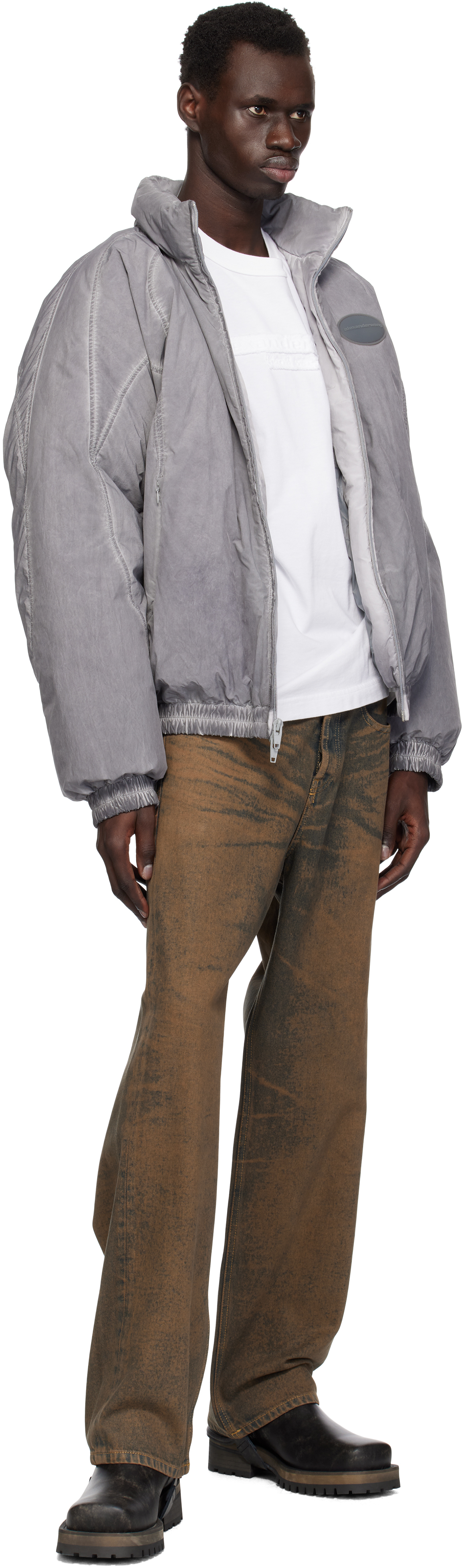 Alexander Wang Gray Padded Down Track Jacket In Washed Lt Grey