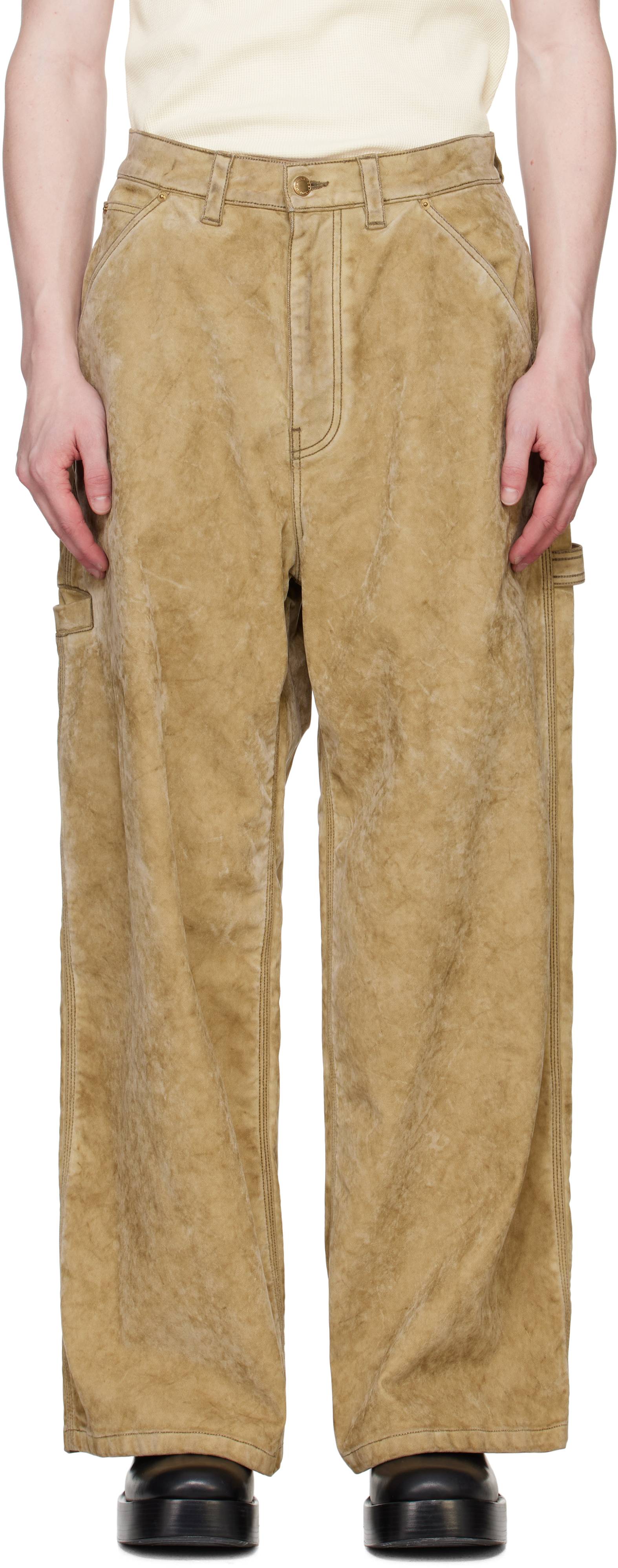 Tan Rounded Carpenter Faux-Suede Jeans