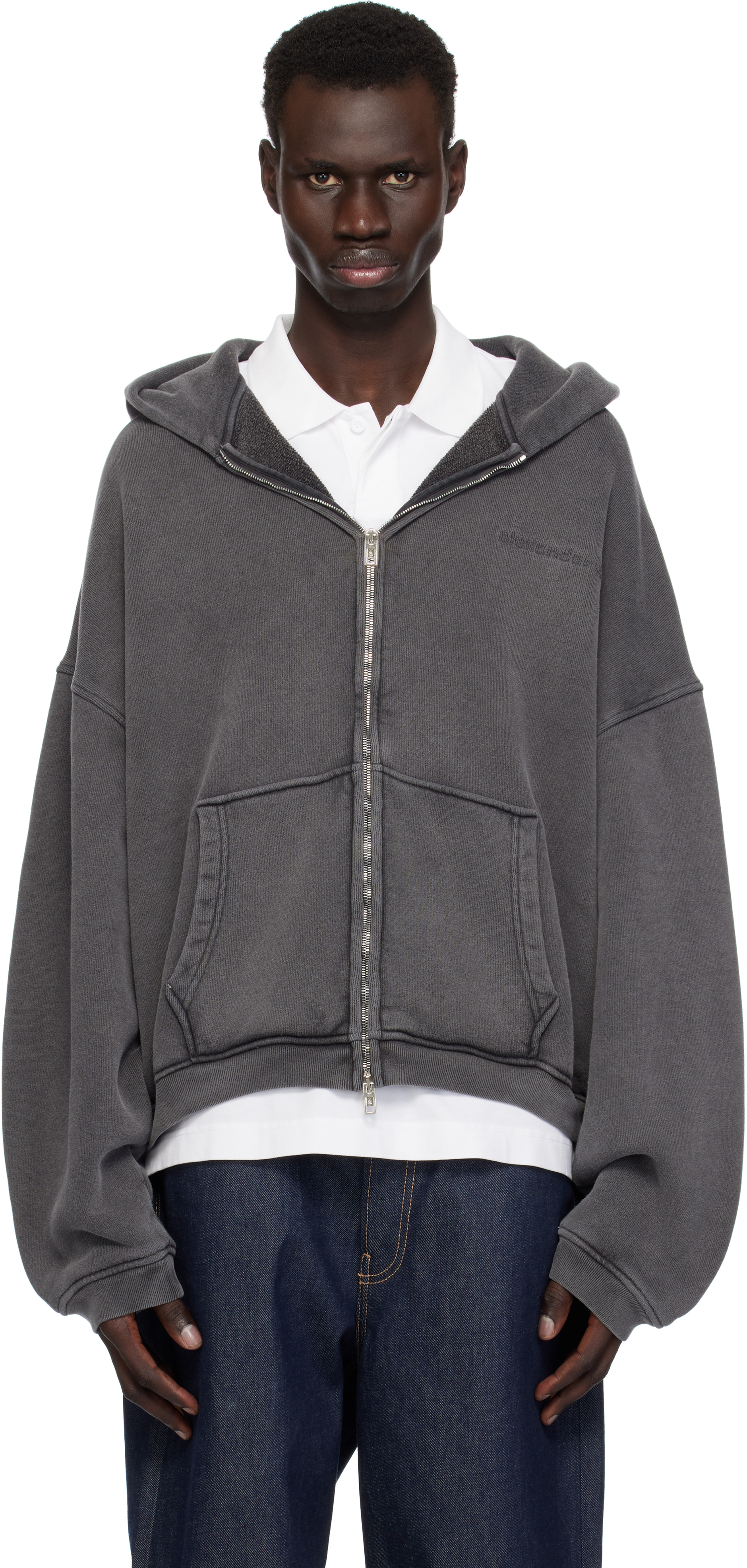 Gray Oversize Zip-Up Hoodie