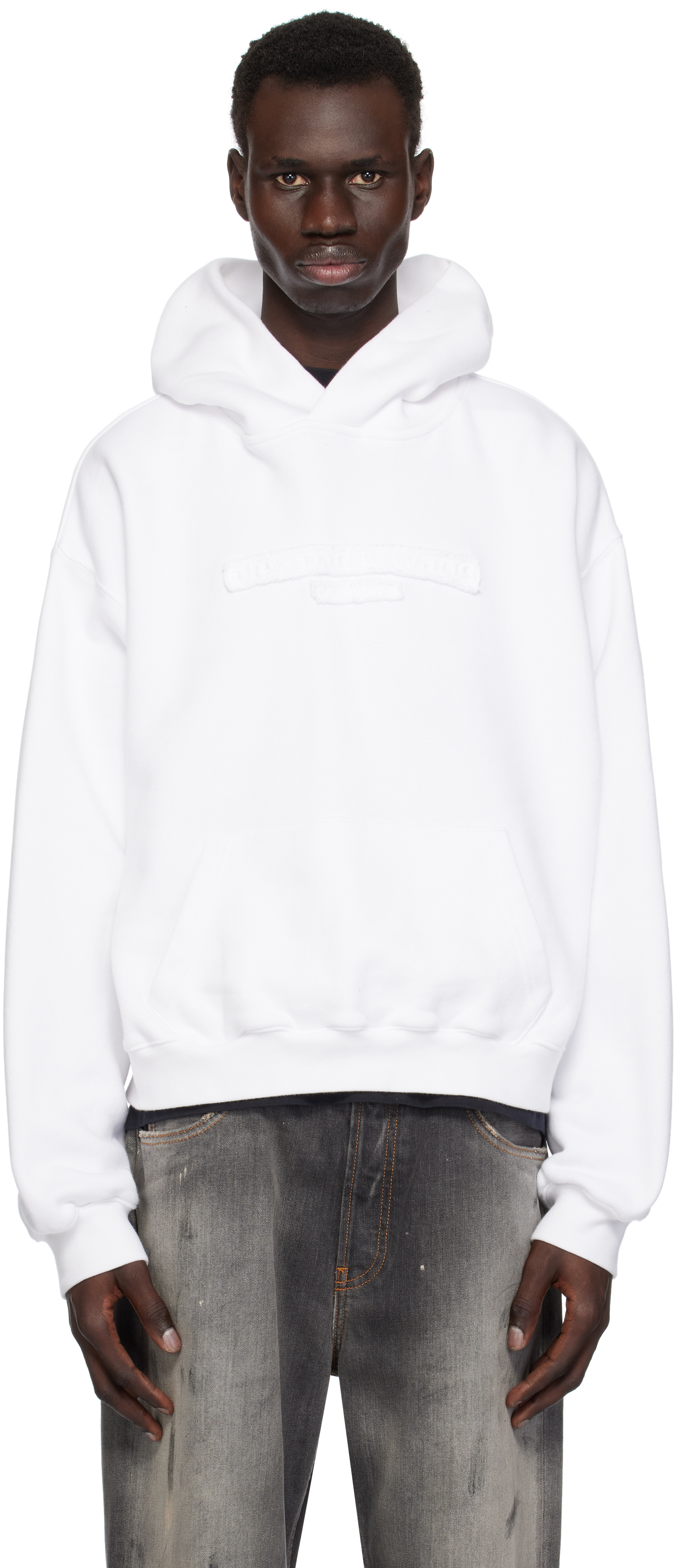 Alexander Wang White Oversize Logo Hoodie In White