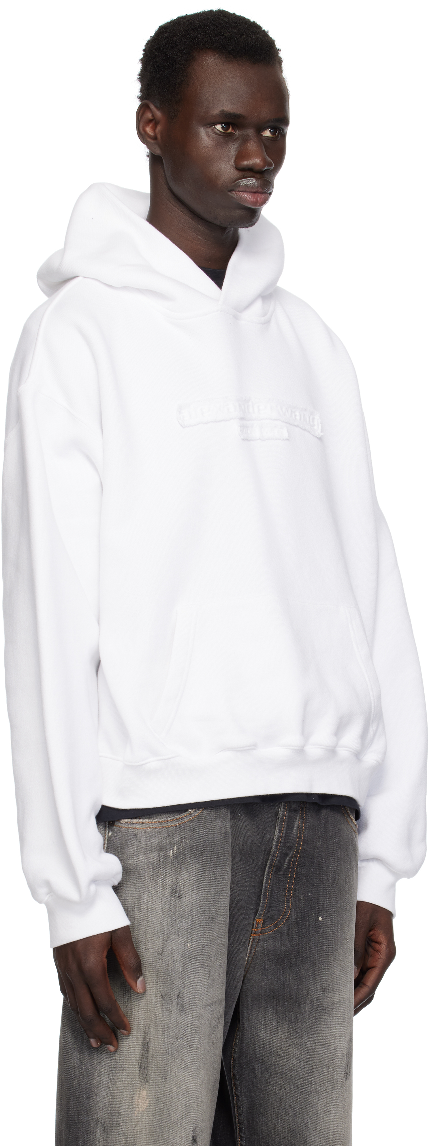 Alexander Wang White Oversize Logo Hoodie In White