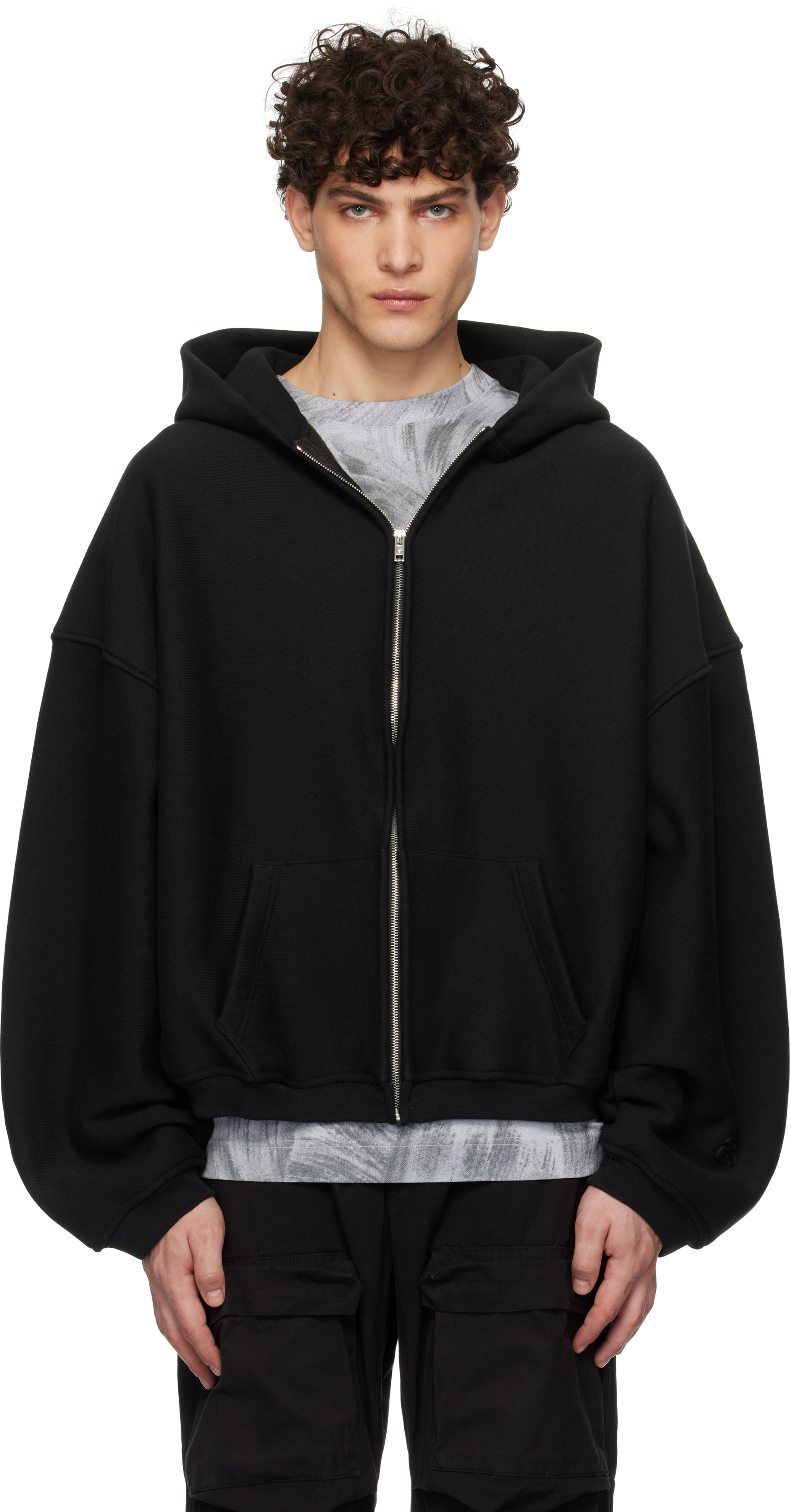 Black Dense Fleece Star Zip-Up Hoodie