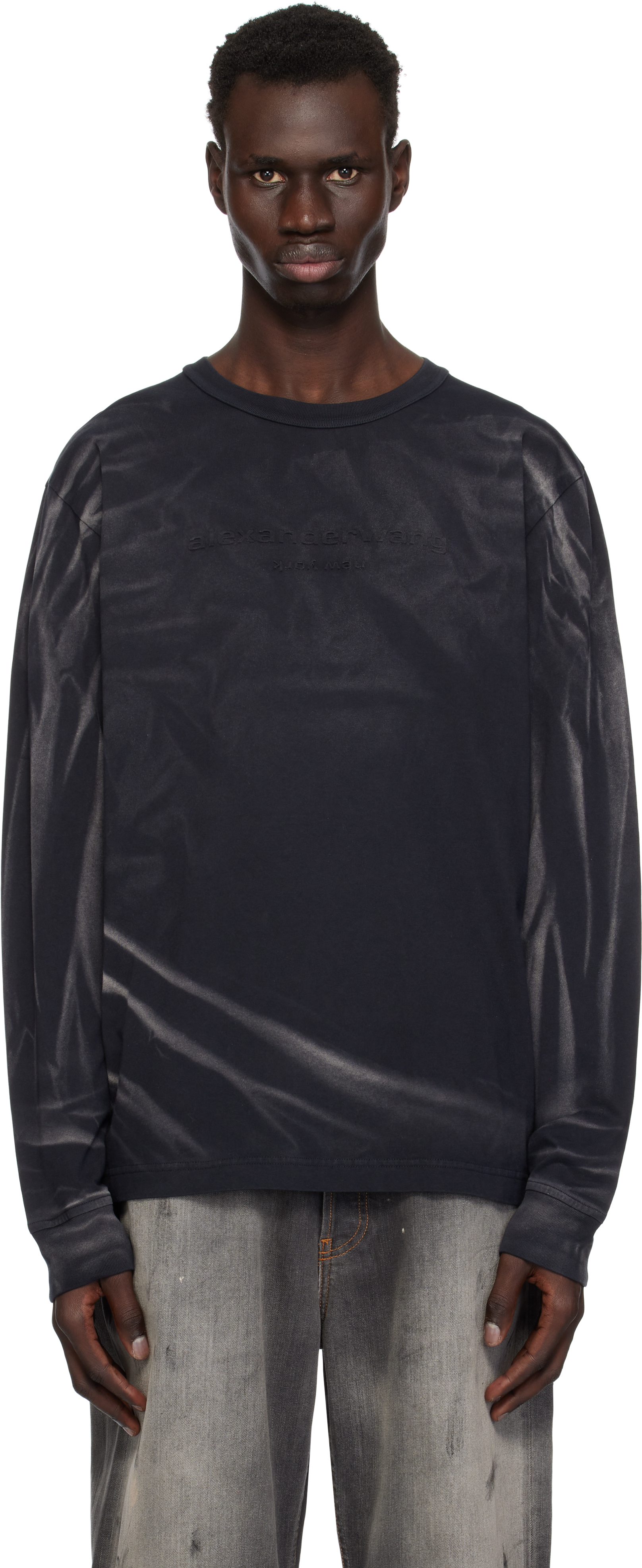 Shop Alexander Wang Black Crease Wash Long Sleeve T-shirt In Washed Black