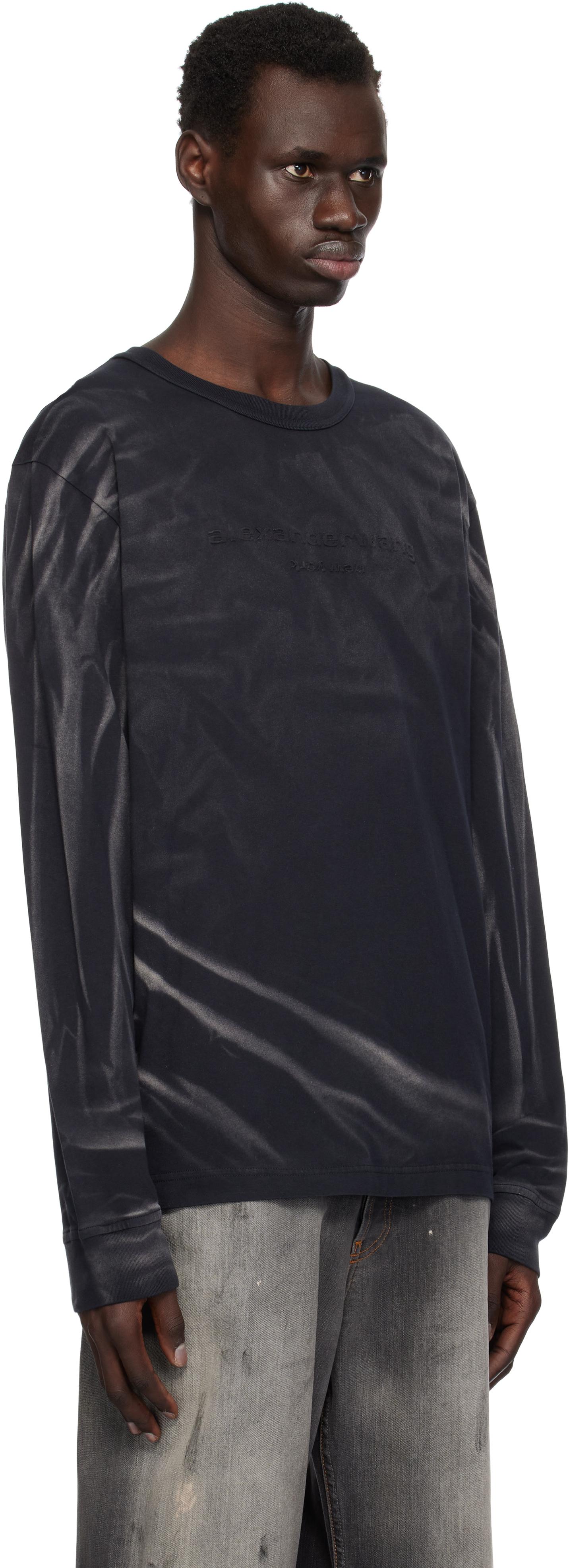 Shop Alexander Wang Black Crease Wash Long Sleeve T-shirt In Washed Black