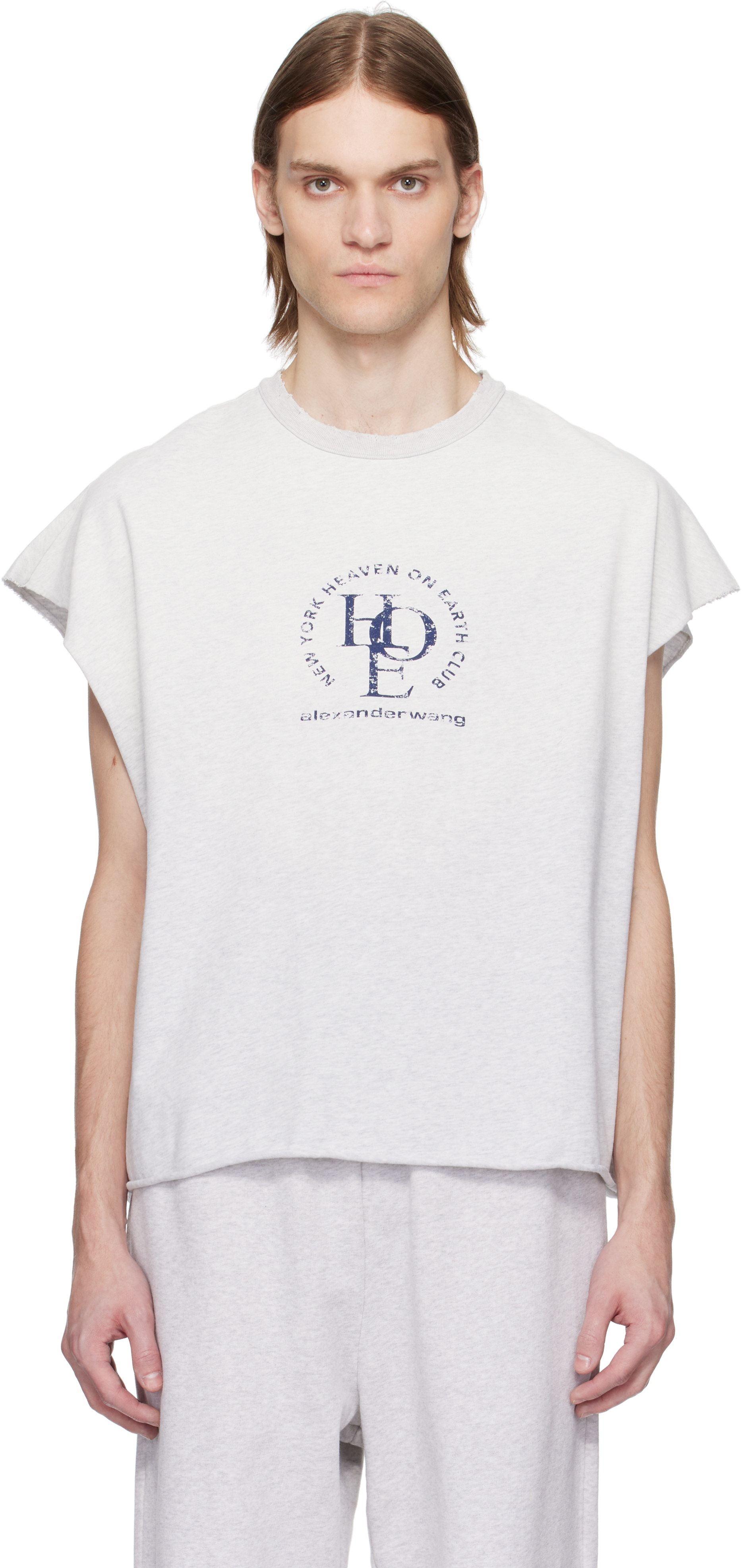 【ALEXANDER WANG】DISTRESSED MUSCLE TEE M Alexander Wang: Gray Distressed Logo Oversized Muscle T