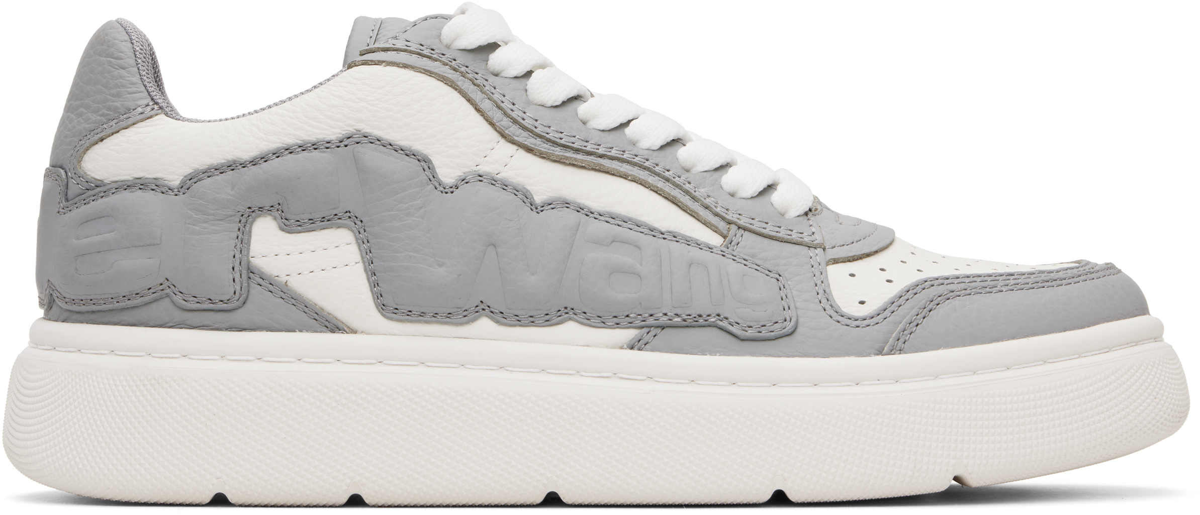 Gray & White Puff Pebble Leather Sneakers