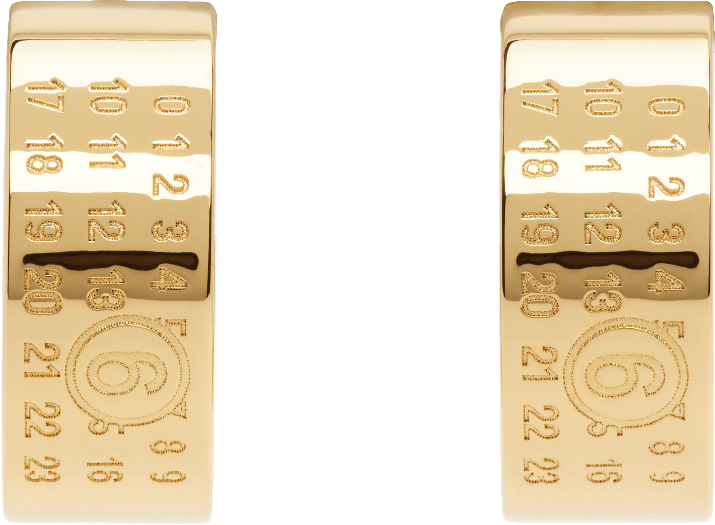 MM6 MAISON MARGIELA GOLD NUMERIC MINIMAL SIGNATURE HOOP EARRINGS