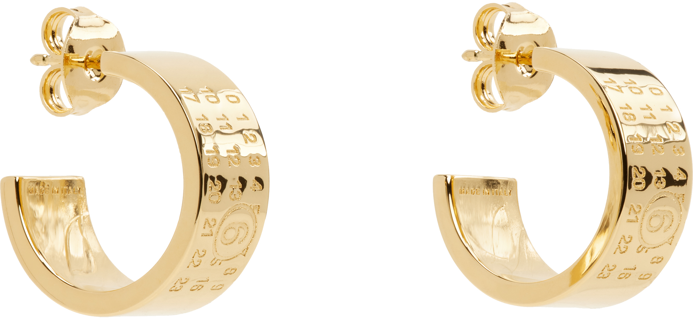 MM6 MAISON MARGIELA GOLD NUMERIC MINIMAL SIGNATURE HOOP EARRINGS