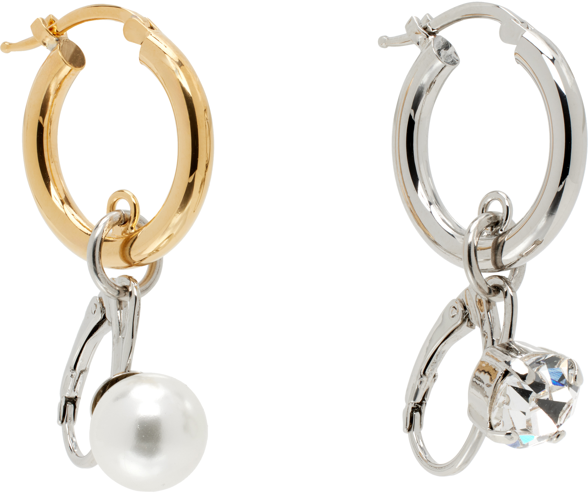 Mm6 Maison Margiela Mixed Metal Pendant Earrings With Pearl And Crystal In 974 Palladio Polishe