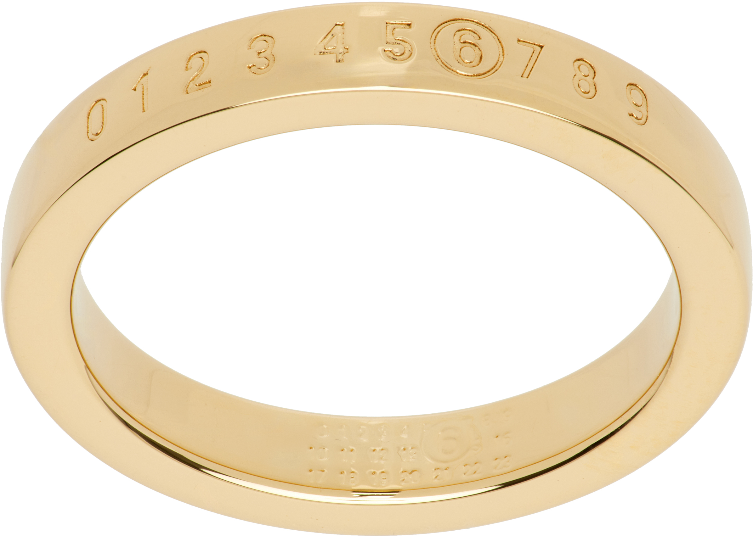 Mm6 Maison Margiela Gold Minimal Logo Ring In 950 Polished Yellow