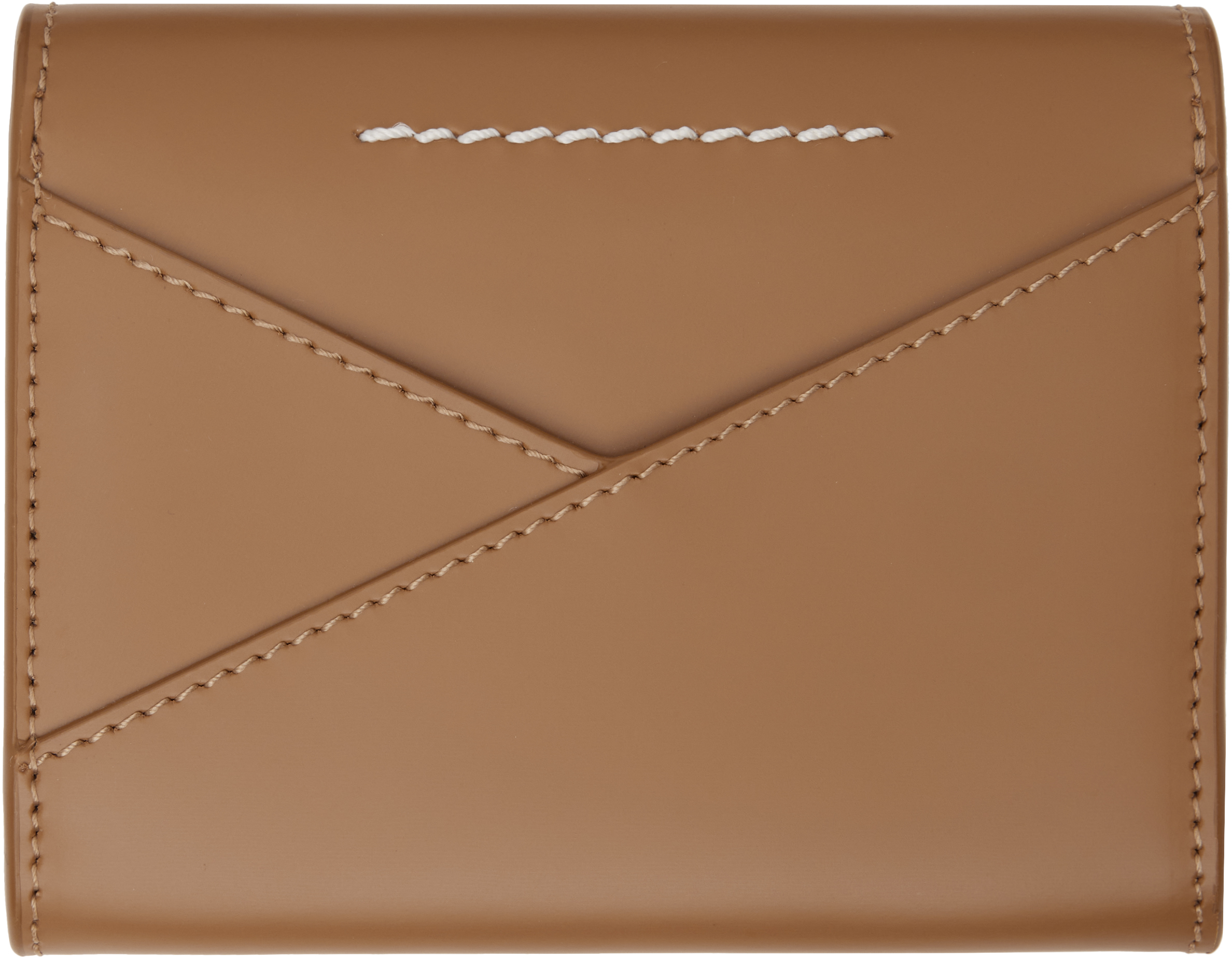 Shop Mm6 Maison Margiela Tan Leather Flap Wallet In T2155 Chipmunk